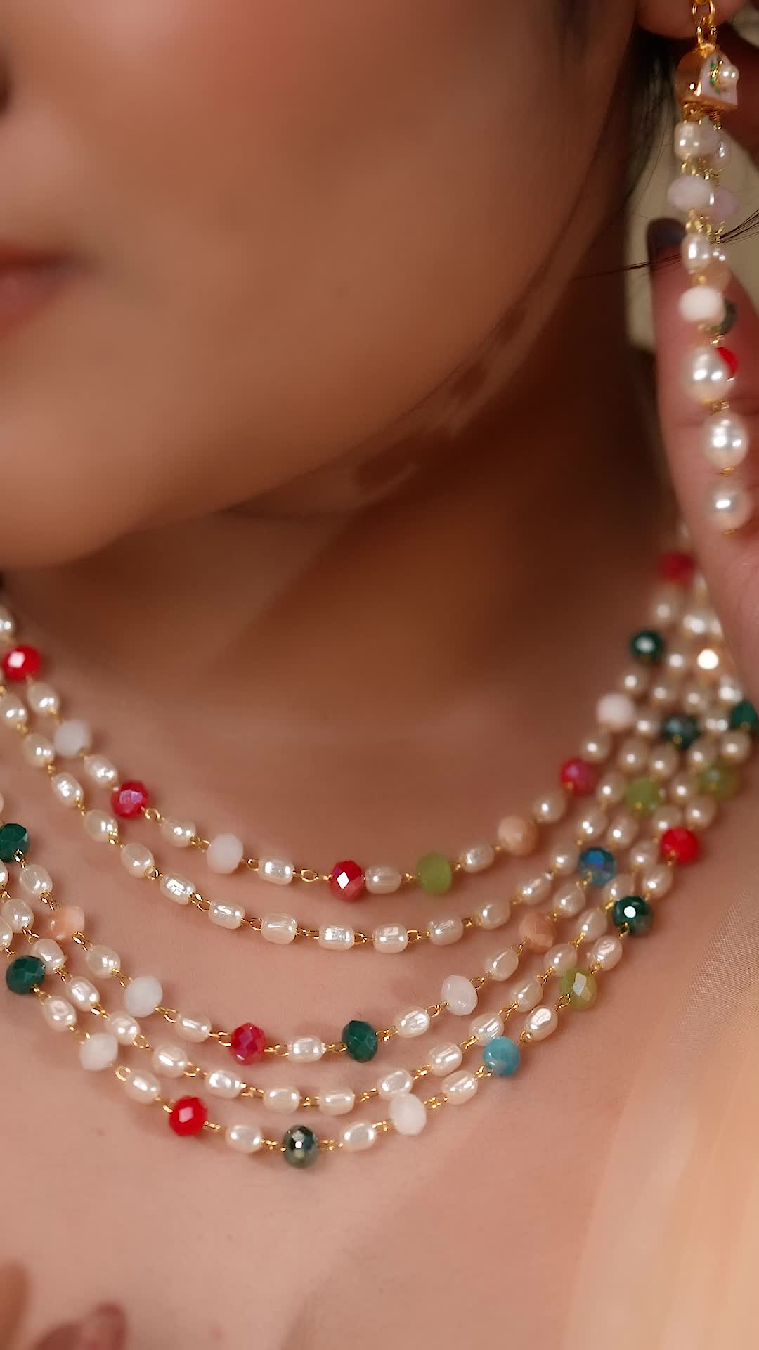 5 LINE Golden Pearl Mala Necklace Set Sku AN 132 JA/C-8