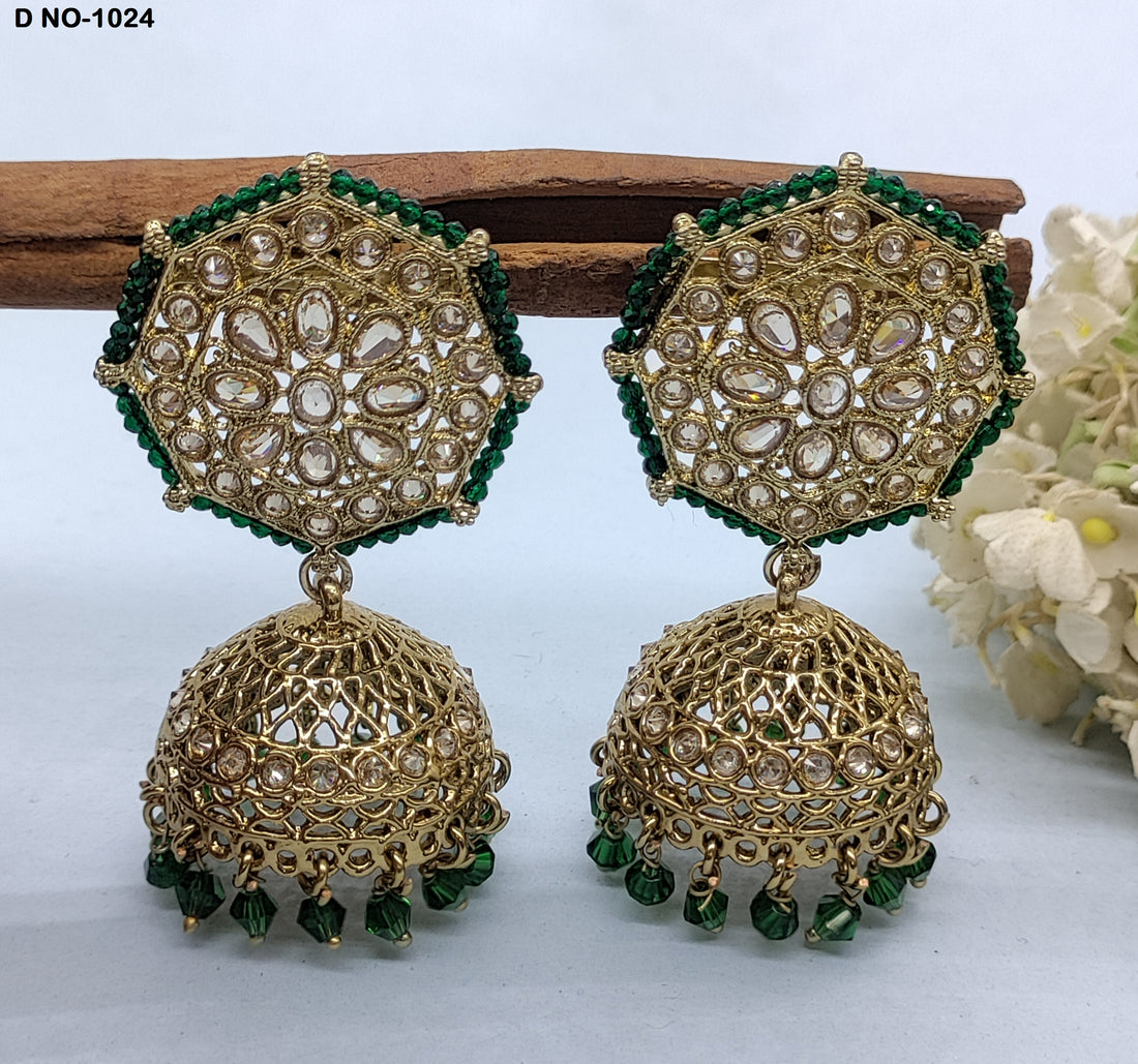 Mehandi Polki Jhumki Earring Sku -1024 rchiecreation