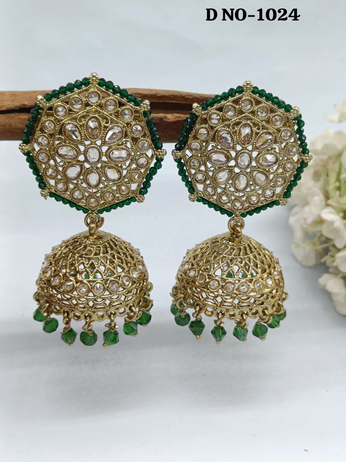 Mehandi Polki Jhumki Earring Sku -1024 rchiecreation