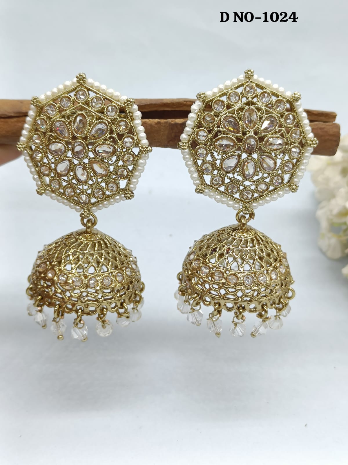 Mehandi Polki Jhumki Earring Sku -1024 rchiecreation