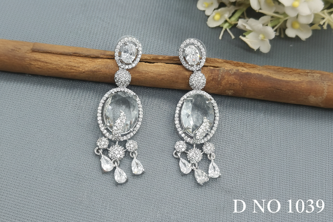 CZ Rodium  American Diamond Earrings Sku-1039 rchiecreation