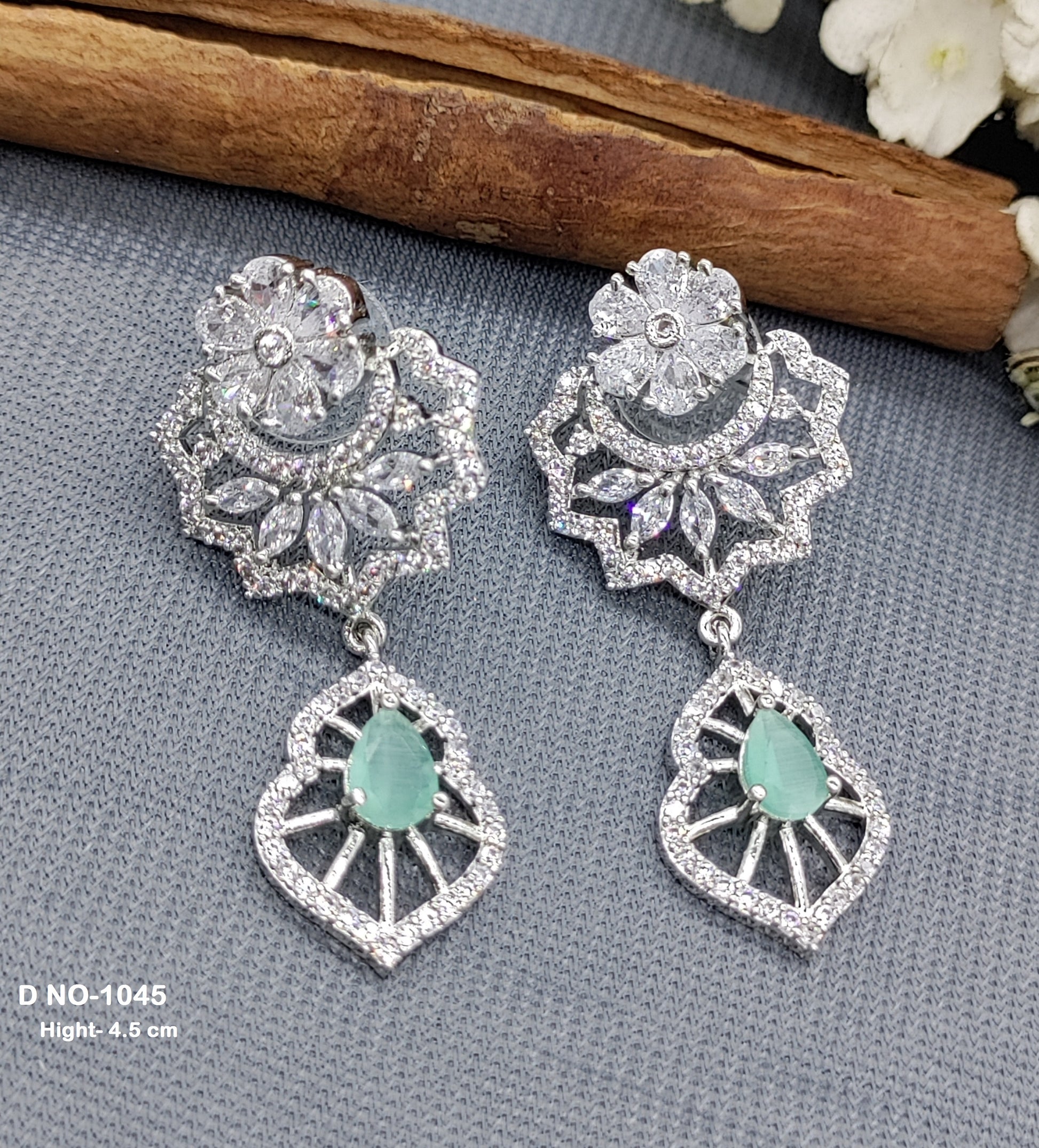 American Diamond Rodium Earrings Sku-1045 rchiecreation
