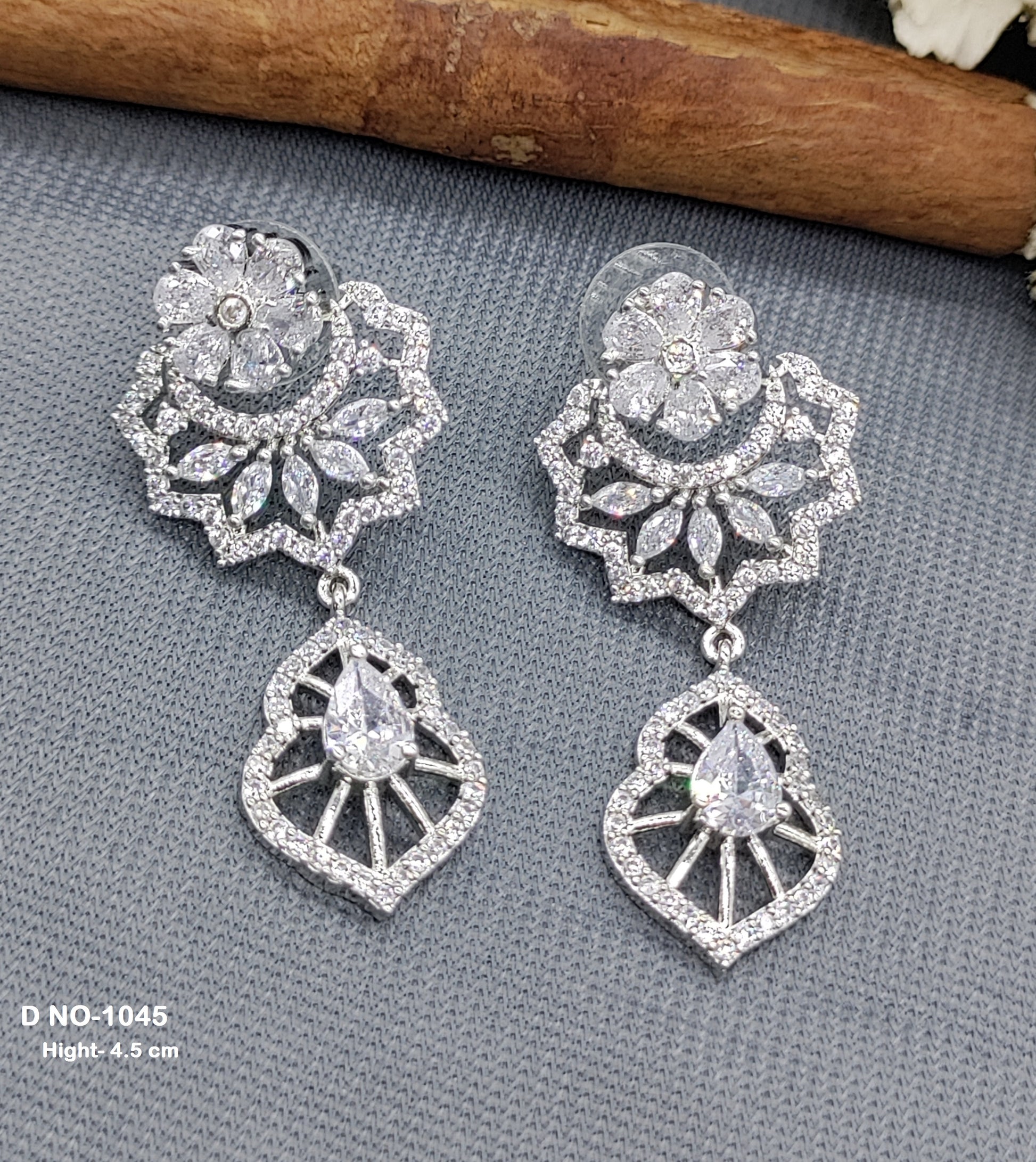 American Diamond Rodium Earrings Sku-1045 rchiecreation