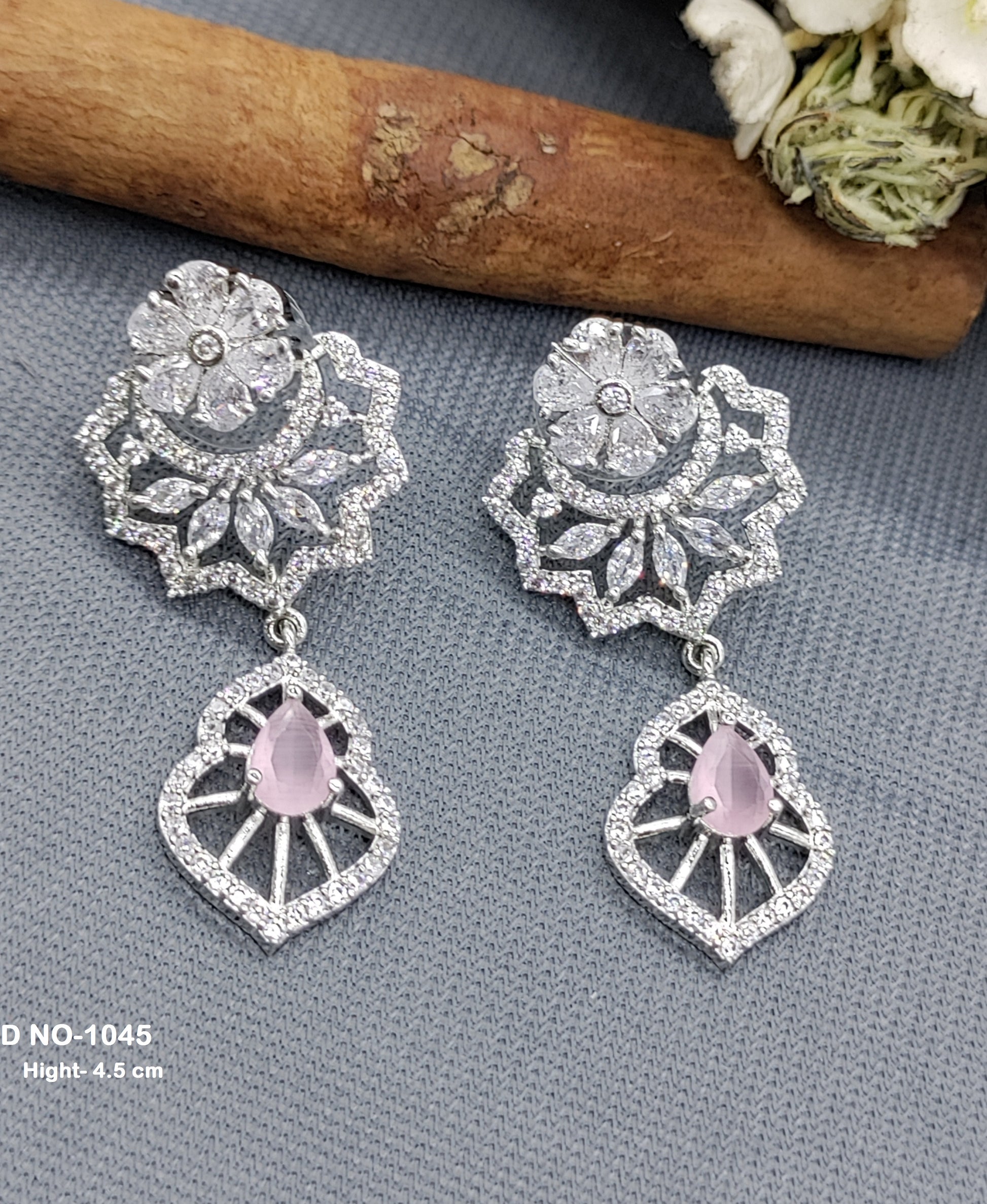 American Diamond Rodium Earrings Sku-1045 rchiecreation