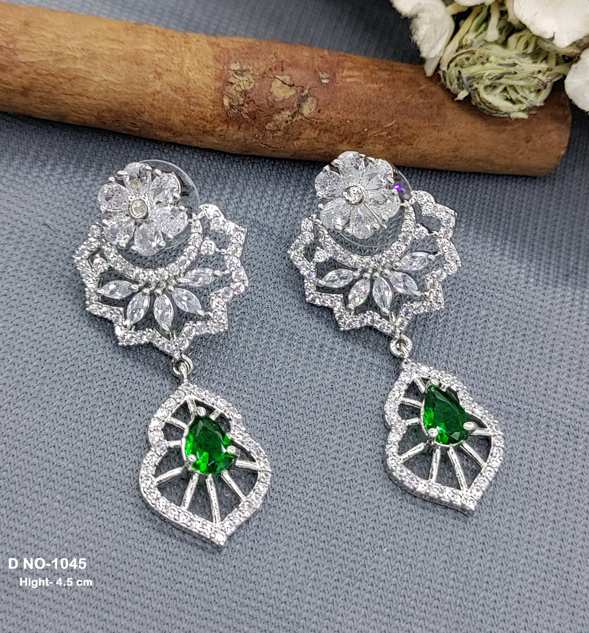American Diamond Rodium Earrings Sku-1045 rchiecreation