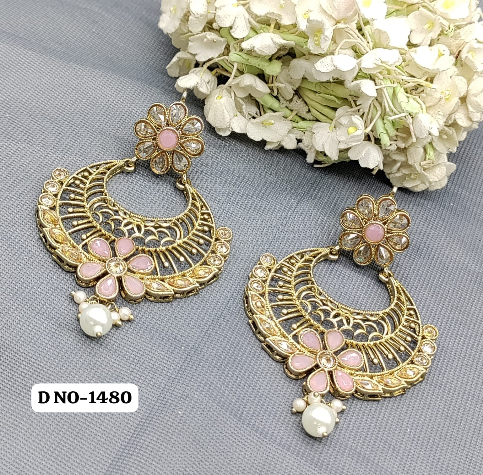 Polki Earring Mehndi Sku 1480 A1 rchiecreation