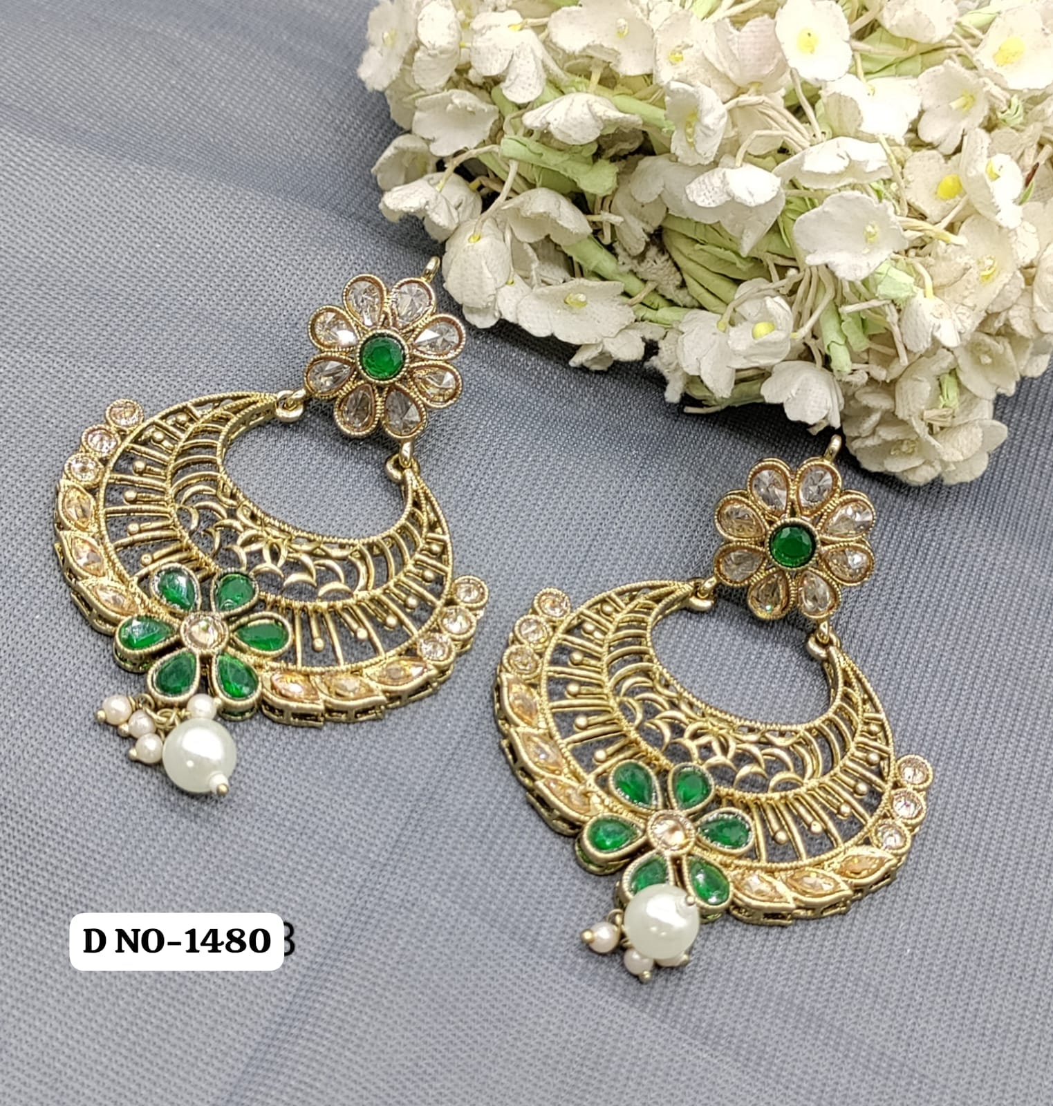 Polki Earring Mehndi Sku 1480 A1 rchiecreation