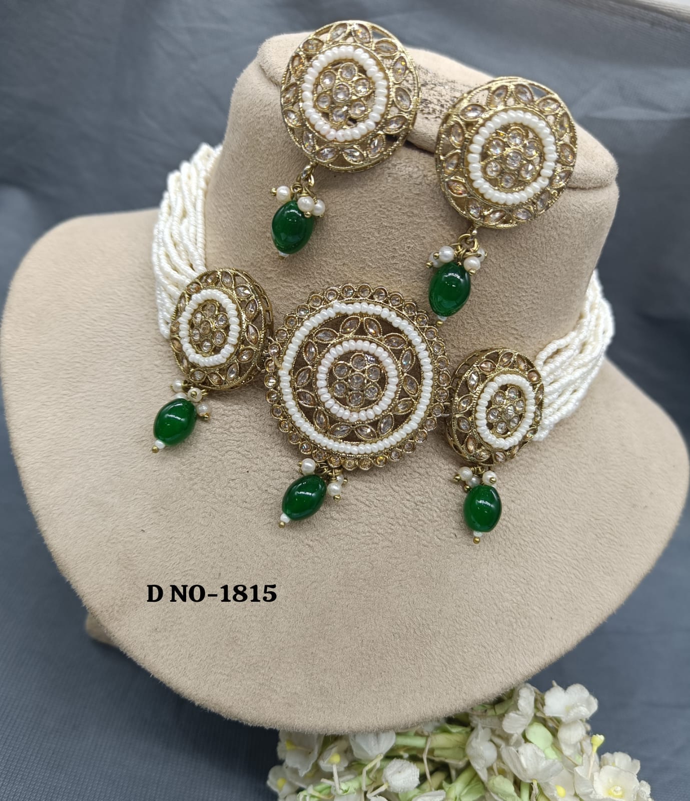 Polki Choker Necklace Mehndi Set Sku-1815 B1 rchiecreation