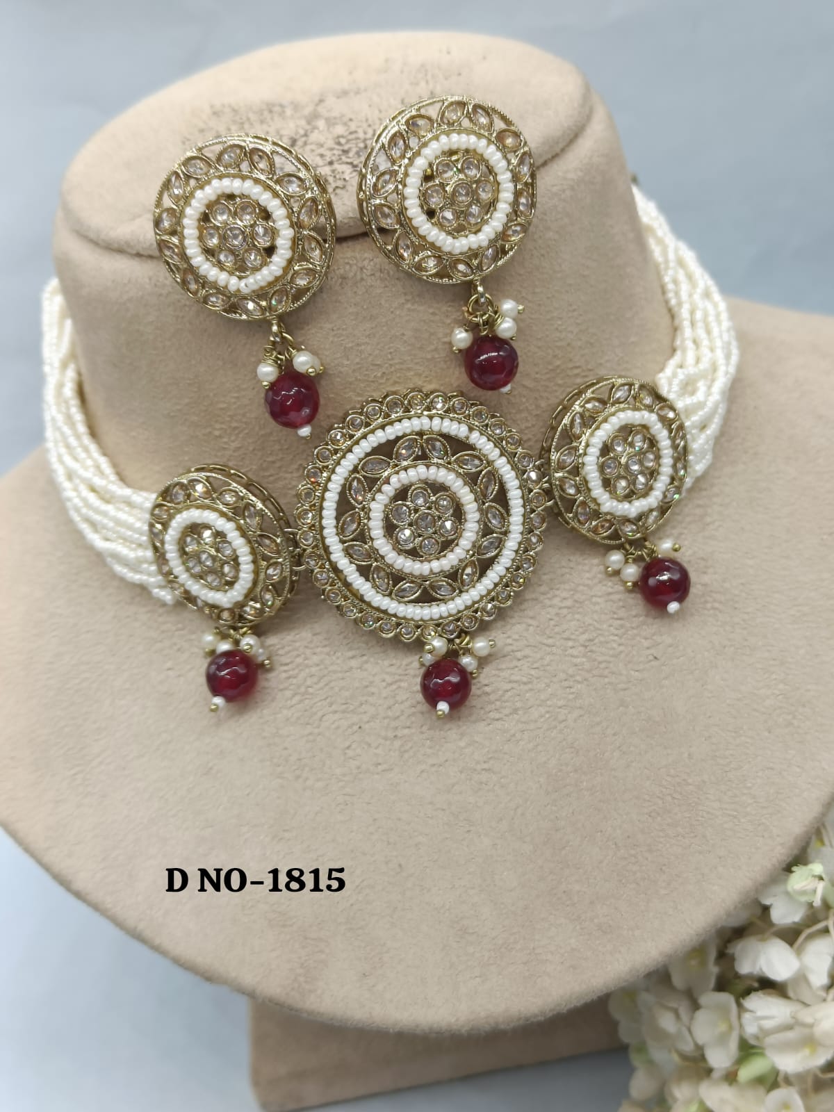 Polki Choker Necklace Mehndi Set Sku-1815 B1 rchiecreation