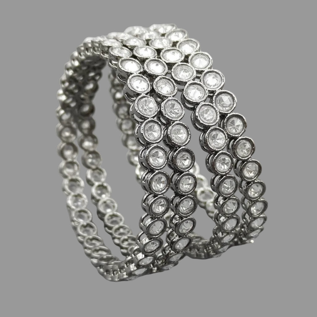 Black Pleated White Polki Bangle SKU-1820