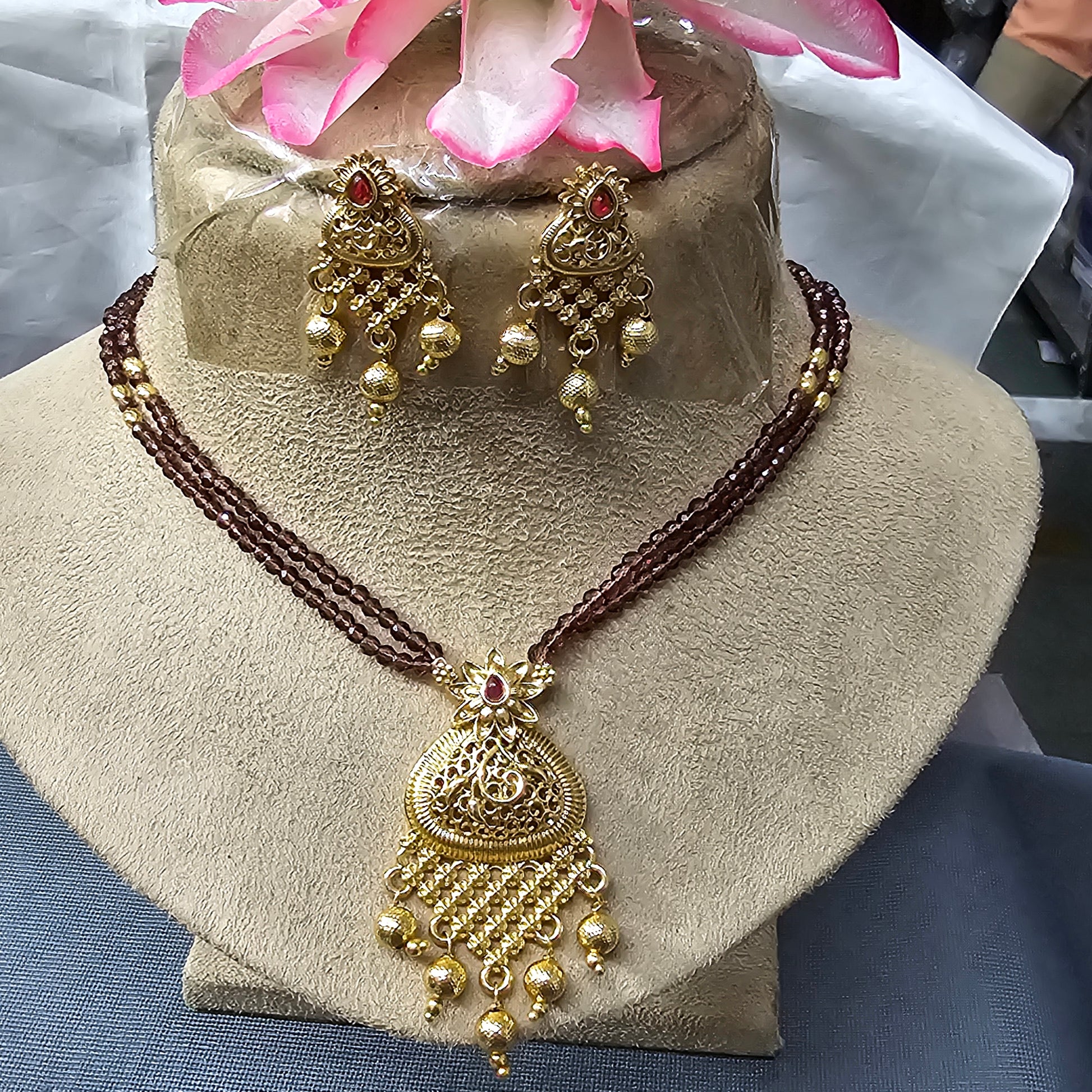 Antique Golden Long Necklace Mala Sku 15102 D4 rchiecreation