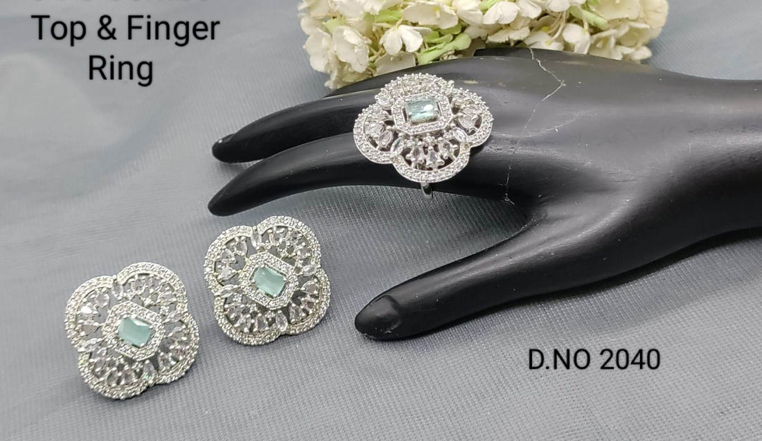 Cz Ad Rodium Top & Finger Ring Combo Sku 2040 rchiecreation