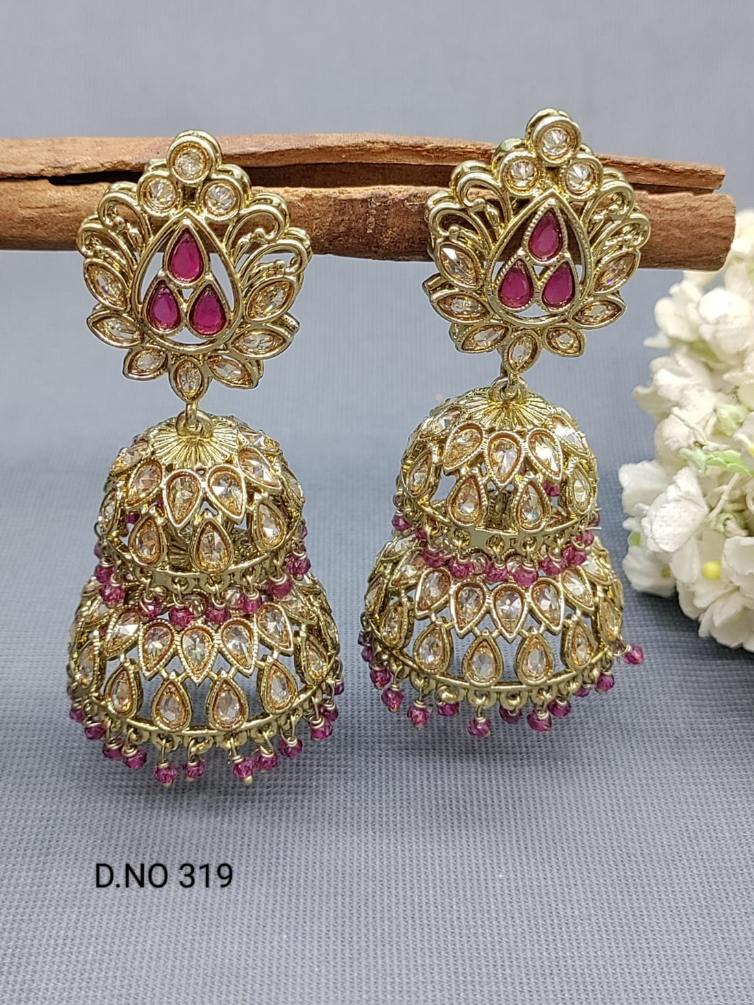 Polki Mehndi Jhumki Earring Sku 319 A4 - rchiecreation