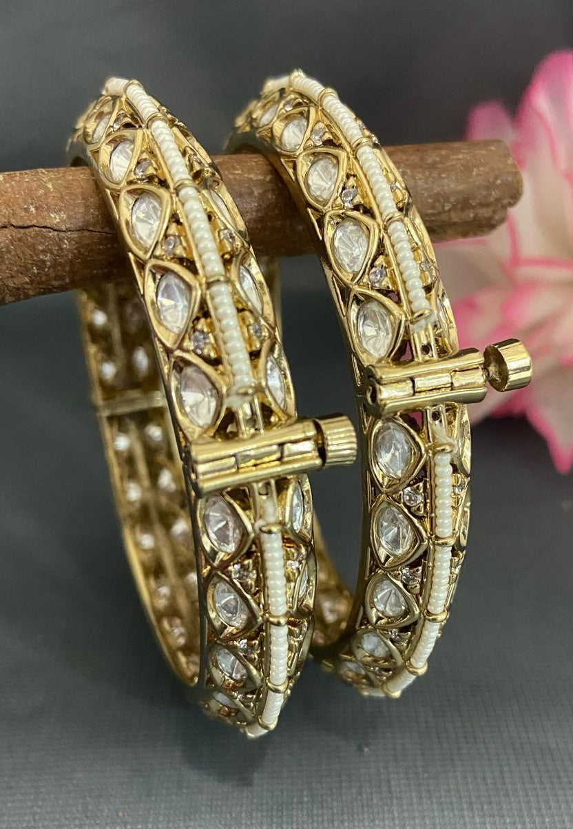 Mehandi Kundan Polki Bangles SKU-3342
