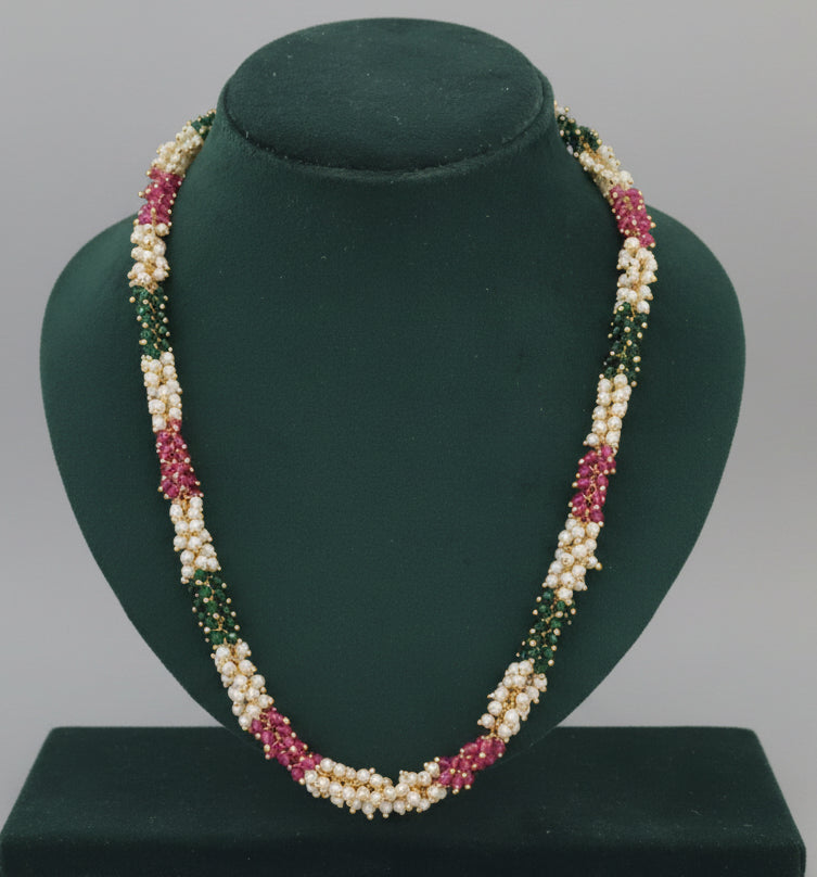 Golden White+ Ruby+ Green Pearl Mala SKU-557 D-4