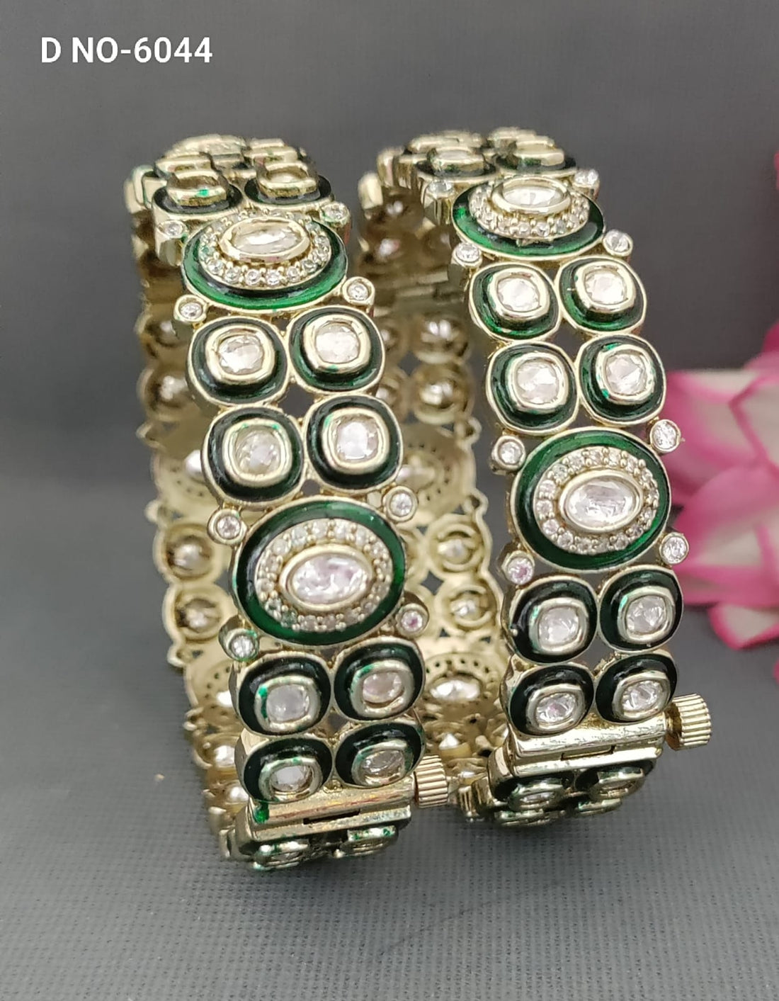 Mehandi Openable Tiyani Kundan Minakari Bangle SKU-6044