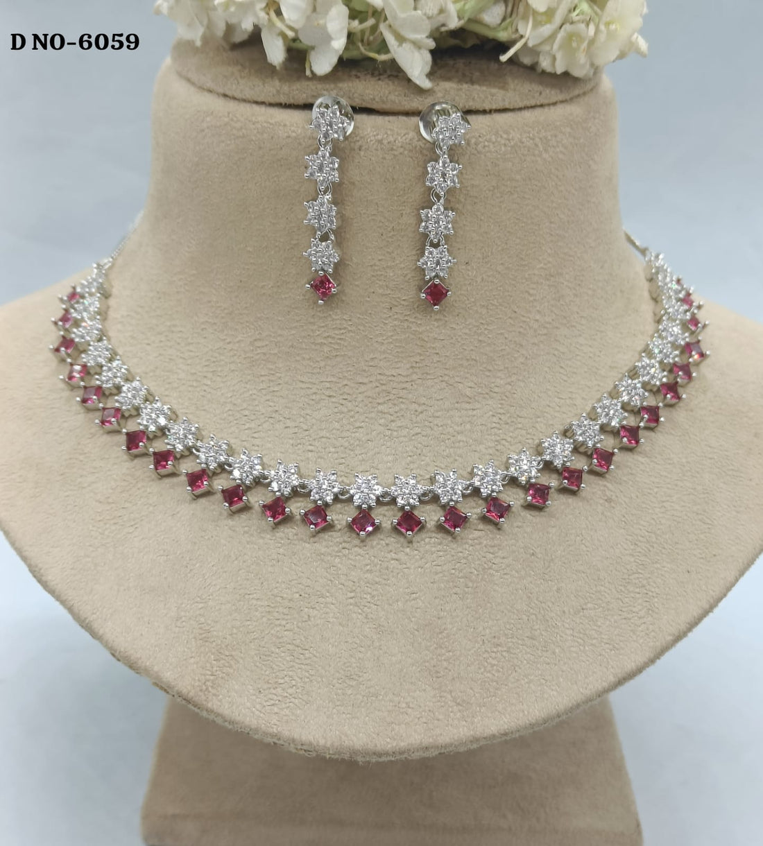 Cz ad Rodium Green Necklace Sku 6059 rchiecreation