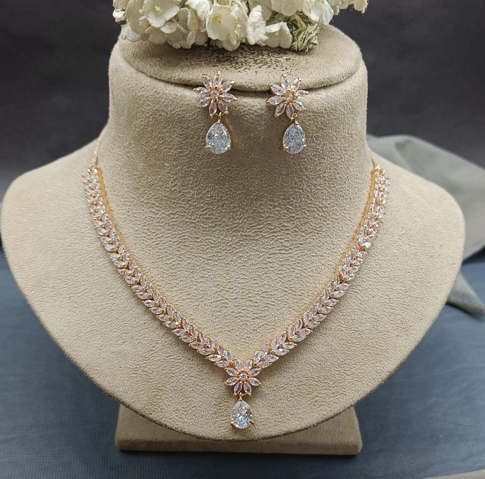 Cz Ad Rose Gold Necklace Sku-6086 rchiecreation