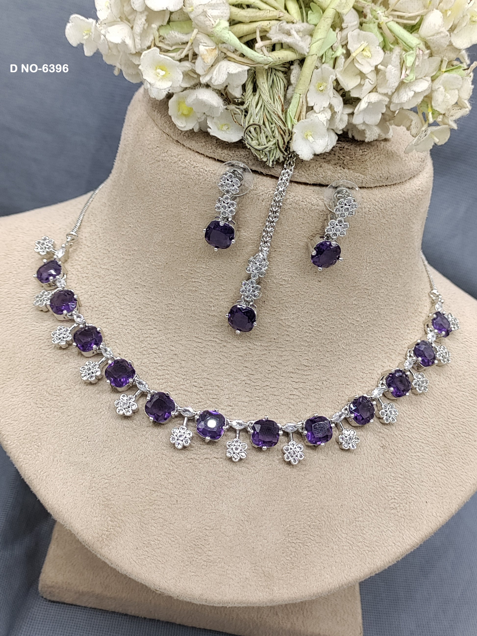 Stylish Ad Diamond Rodium Necklace Sku -6396 rchiecreation
