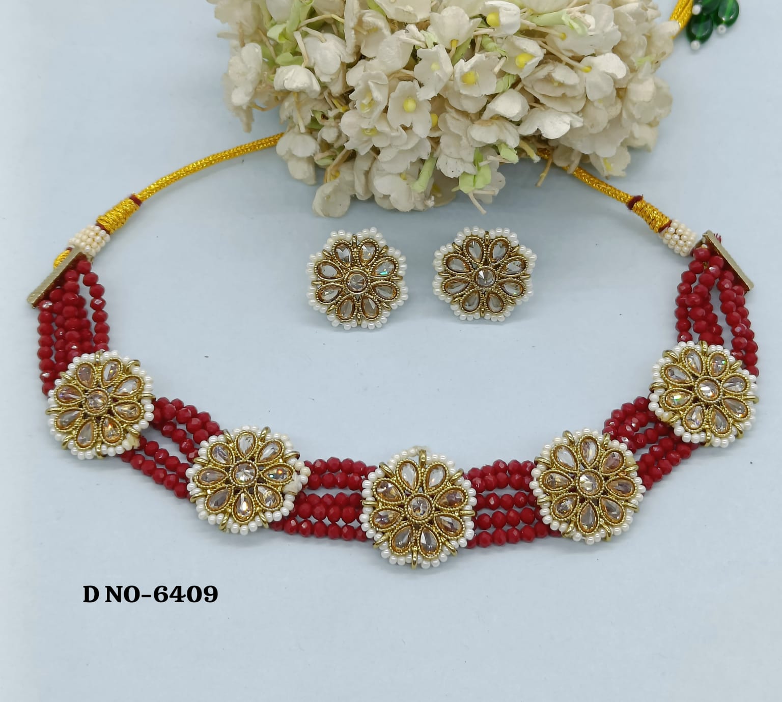 Pearl Choker Necklace Set Sku-6409 rchiecreation