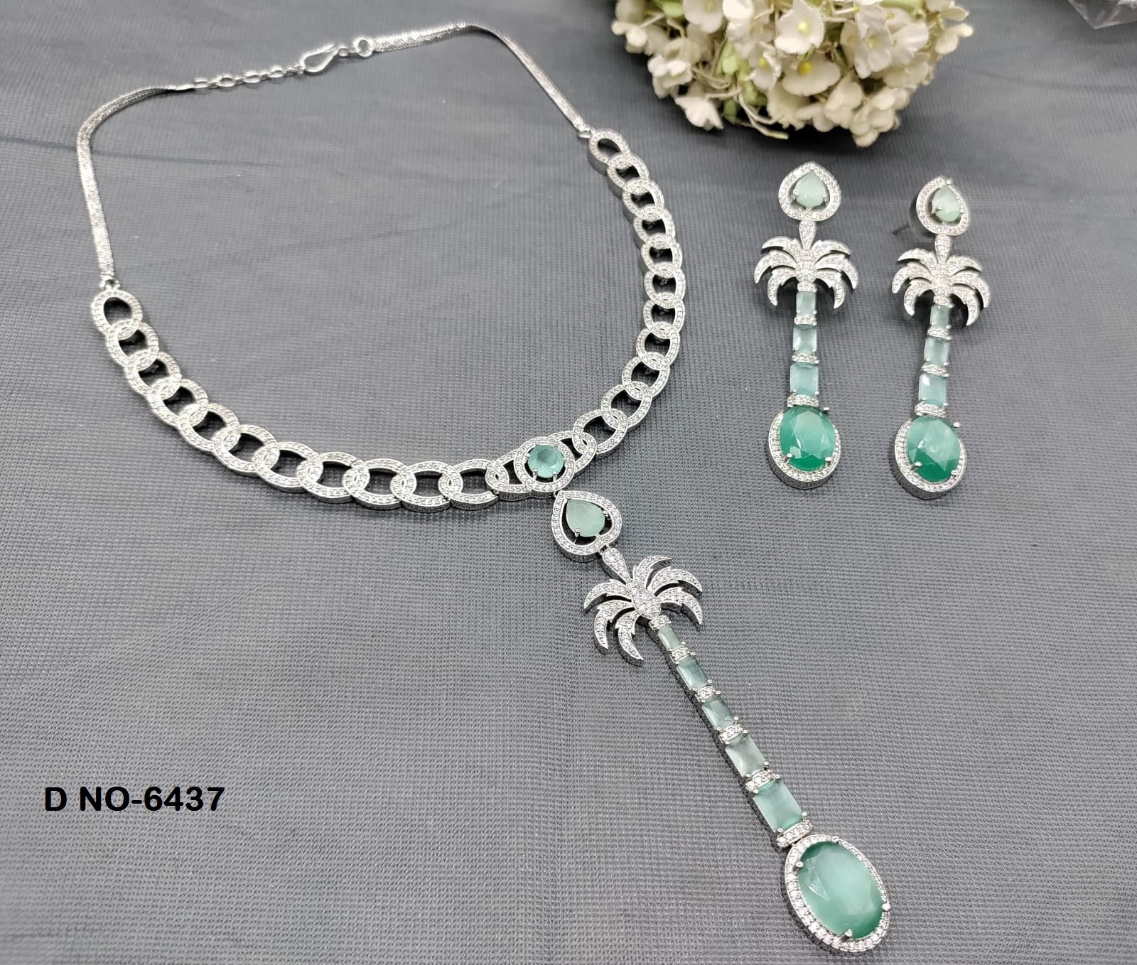 Celebrity Rodium American Diamond Necklace SKU-6437 C3 rchiecreation