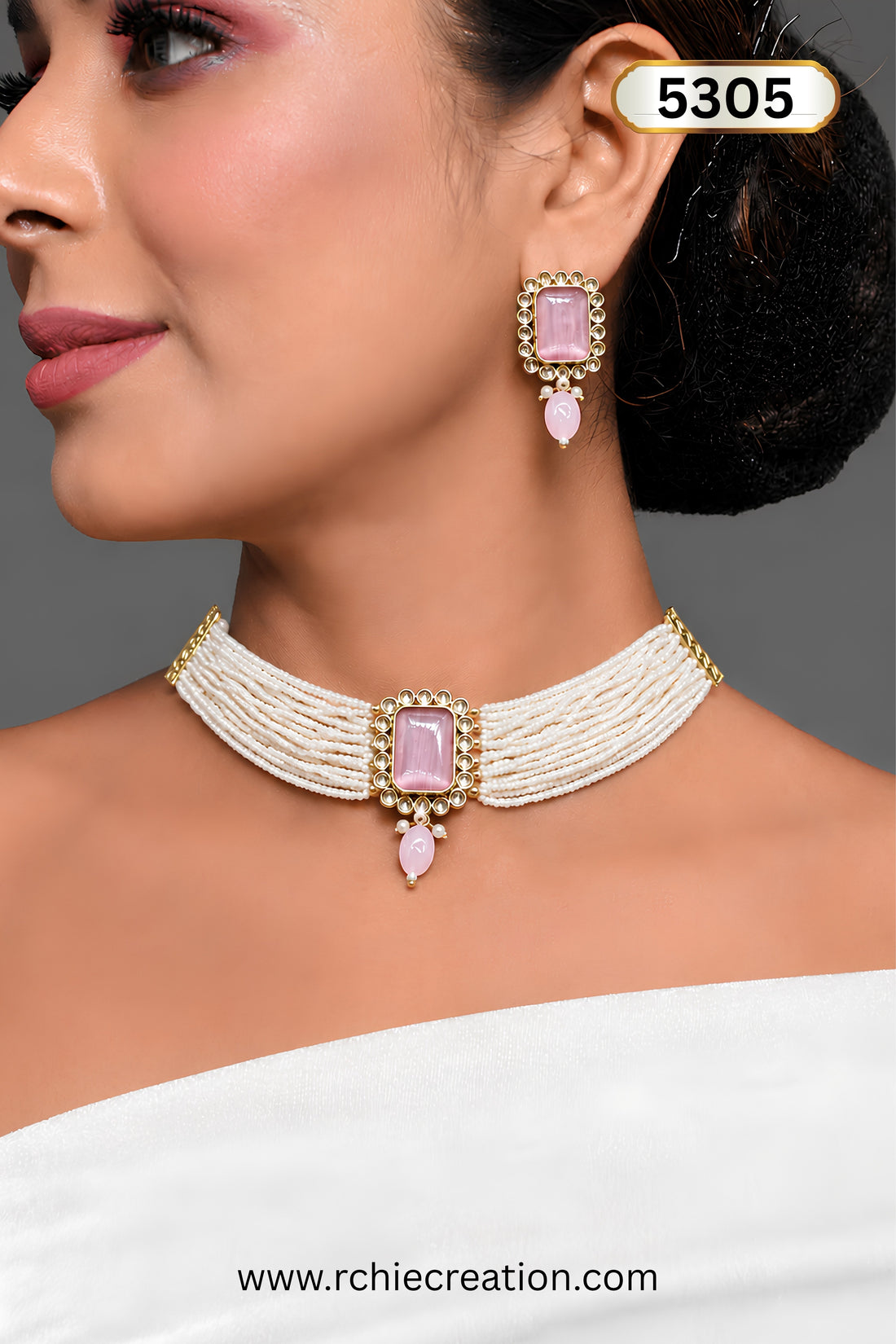choker necklace set pink by Rchie wholesale