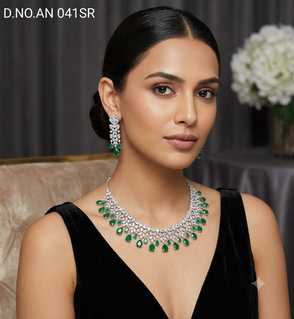 Cz Ad Rodium Necklace Set Sku AN 041 SR/C-8