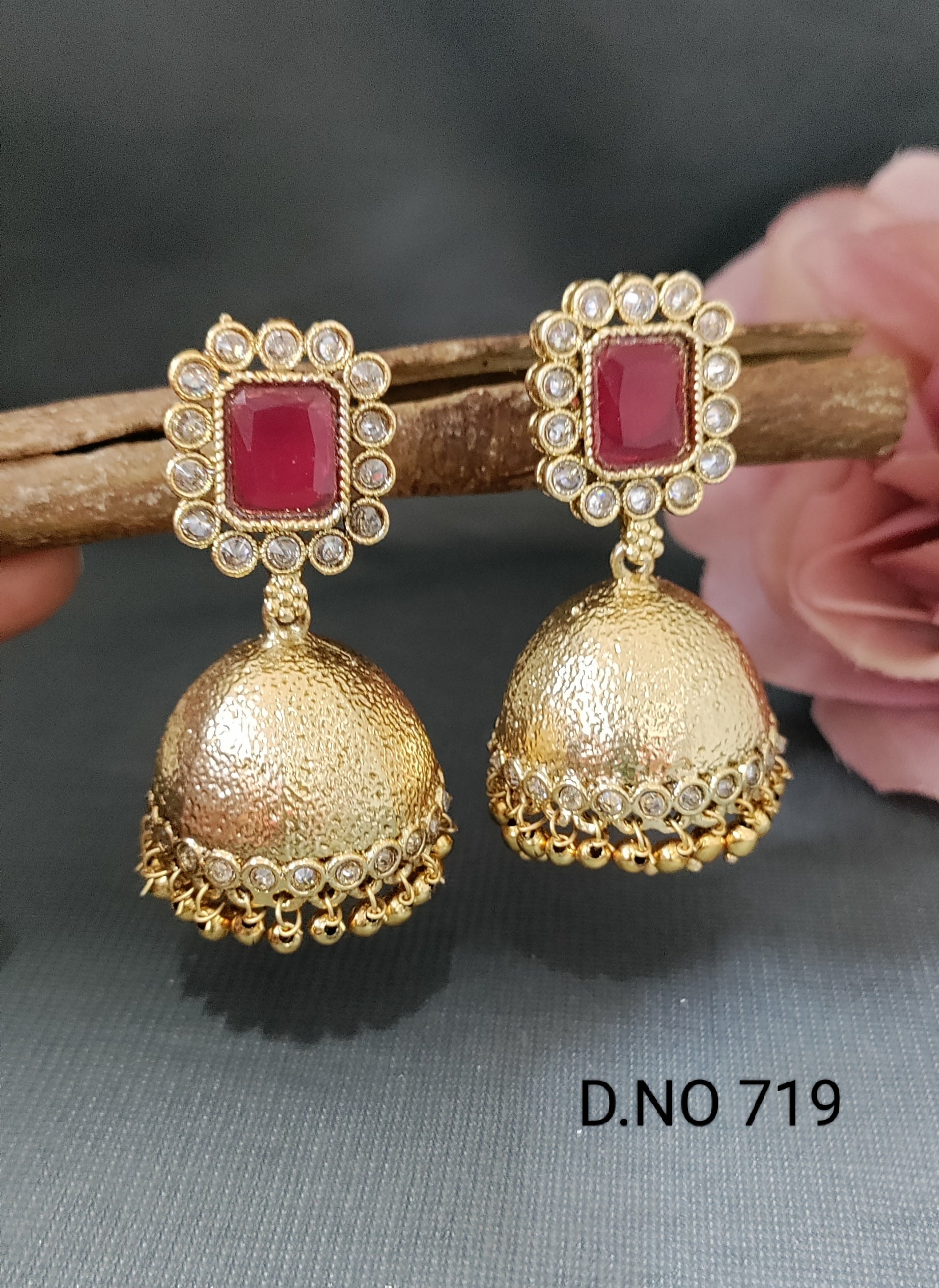 Golden jhumki earrings by Rchie Wholesale