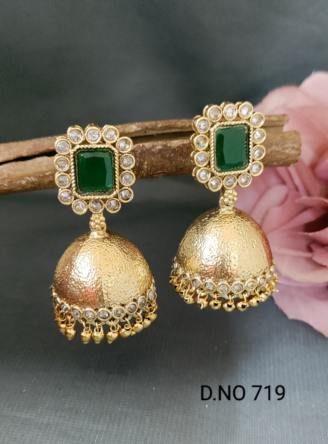 Green Polki Earring Jhumki By Rchie Wholesale