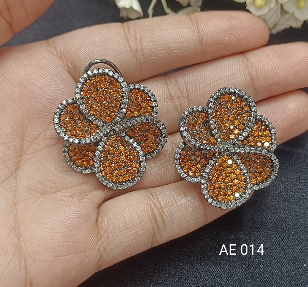 Cz Ad Victorian Tops & Stud Earrings Sku AE 014 SG rchiecreation
