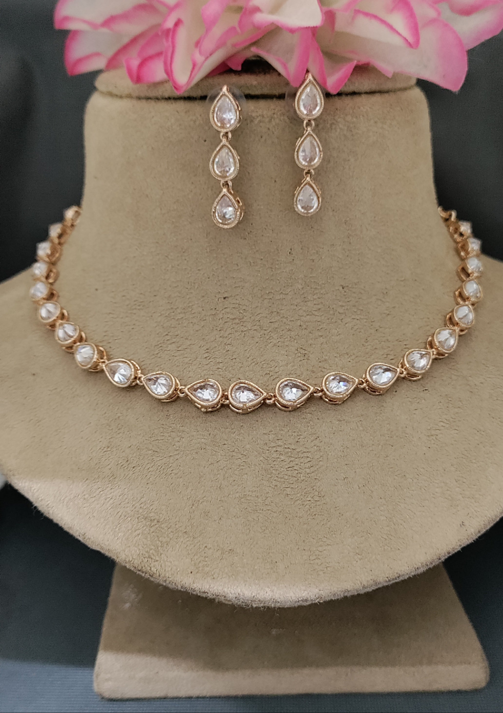 RoseGold WhitePolki Necklace sku RC 173 H-2 Sale