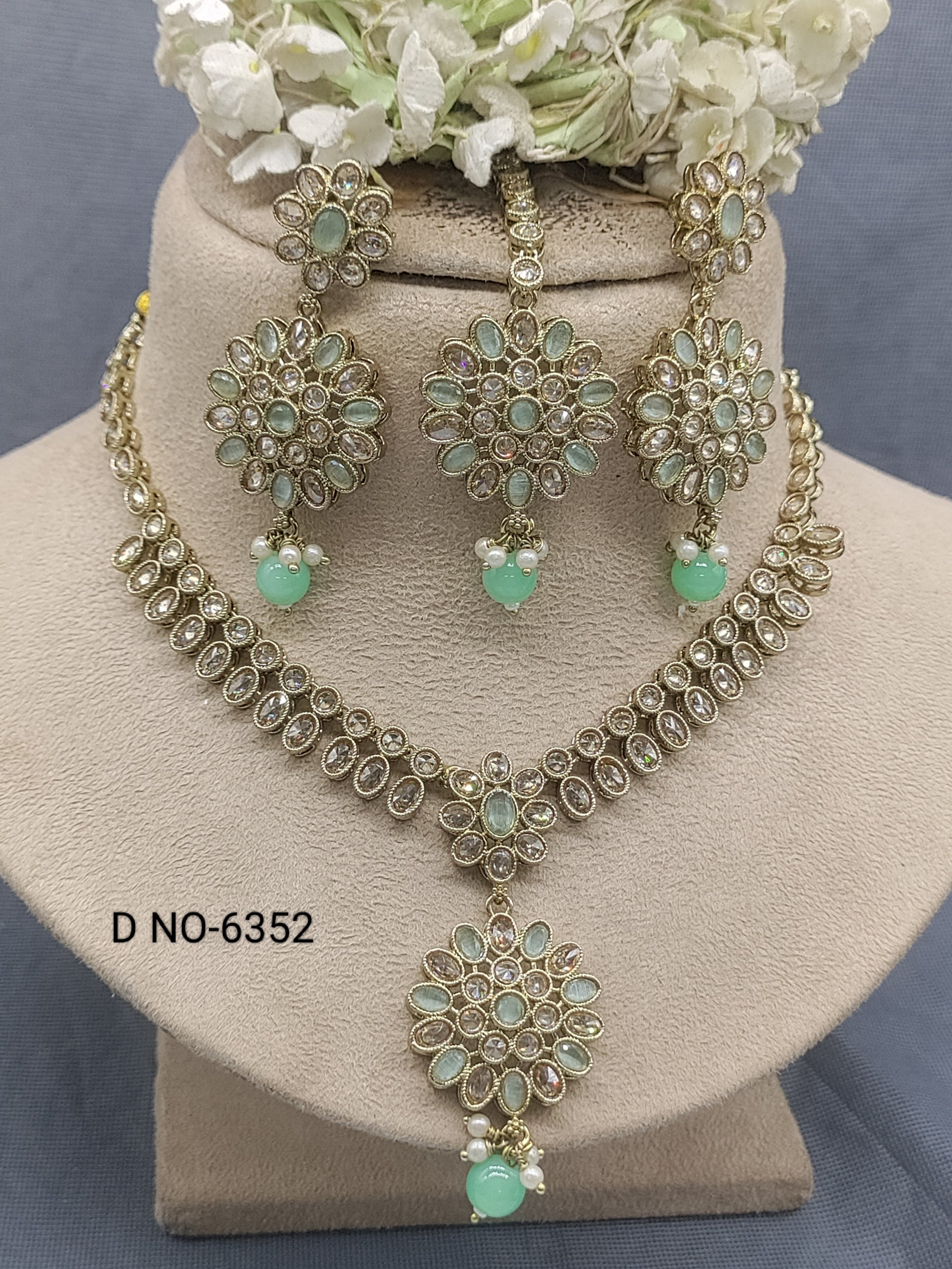 Polki Necklace Mehandi Sku -6352 rchiecreation