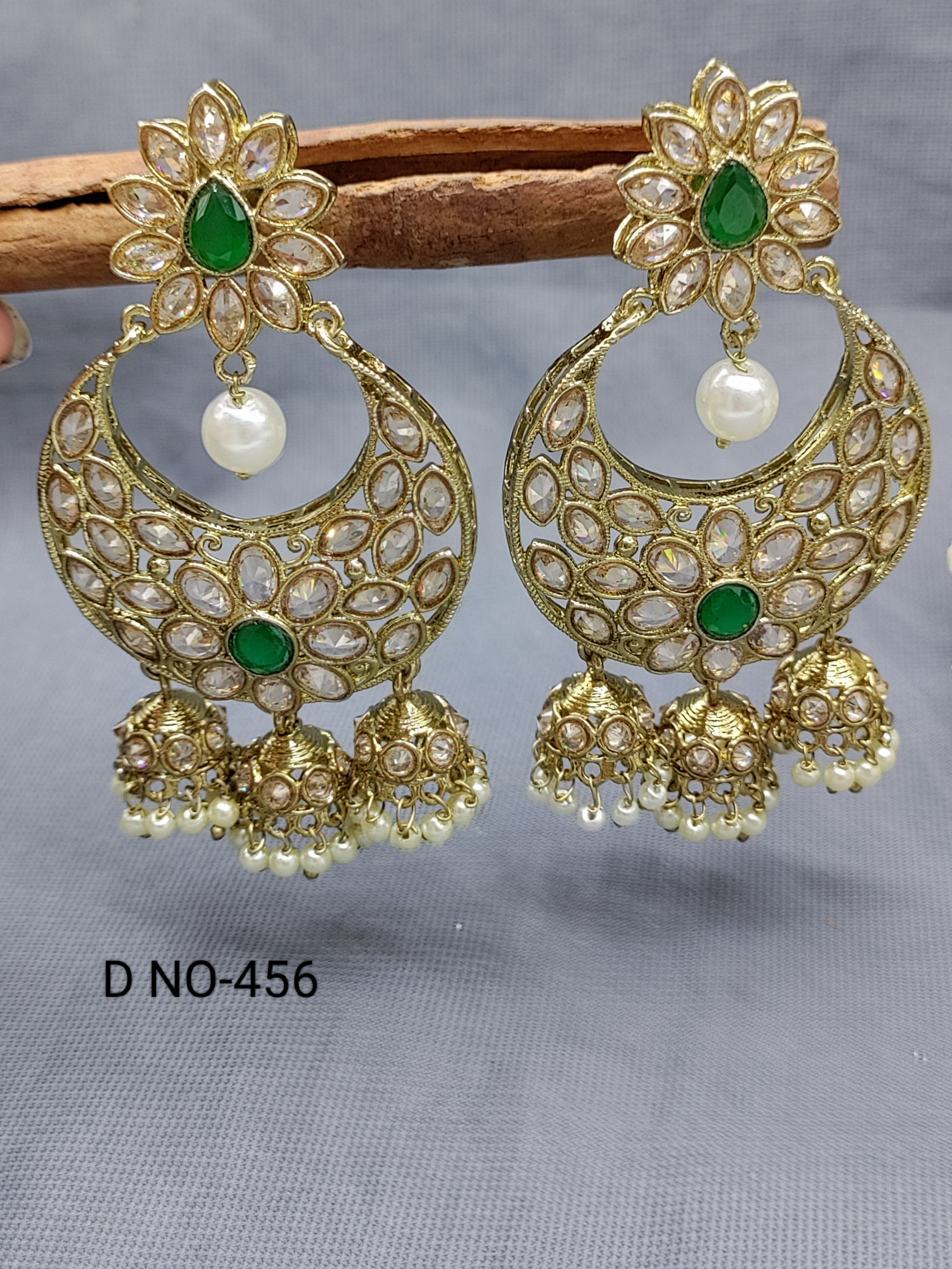 Polki Earring Mehndi Sku-456 A1 rchiecreation