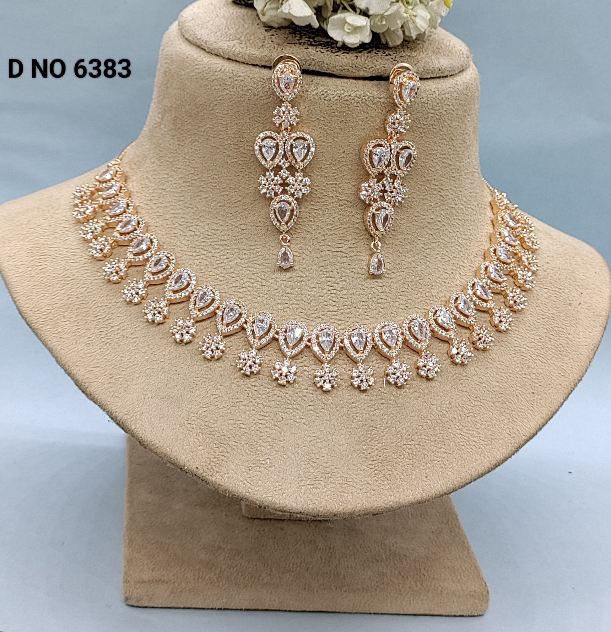 Cz Ad RoseGold Necklace Sku- 6383 rchiecreation