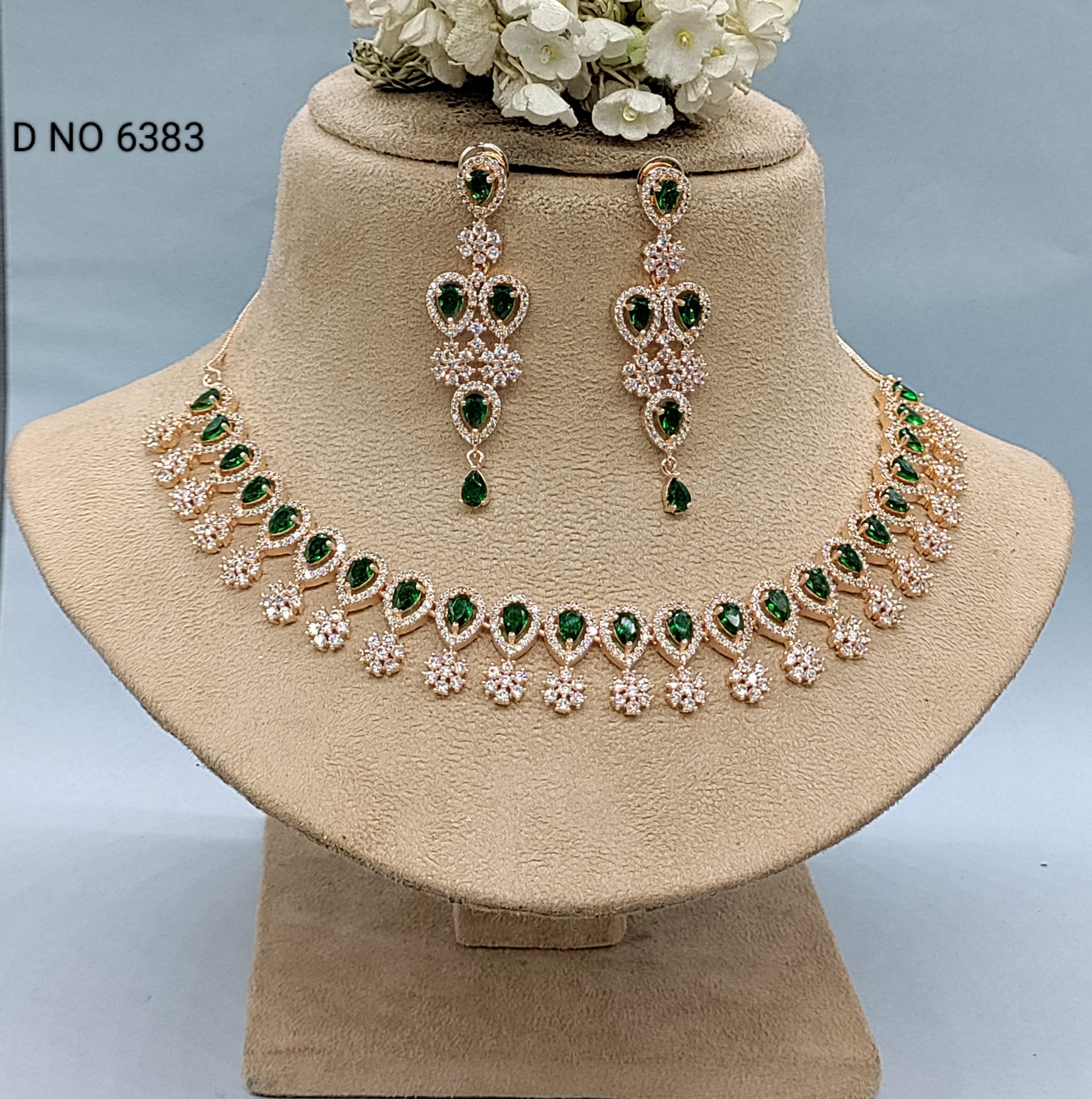 Cz Ad RoseGold Necklace Sku- 6383 rchiecreation