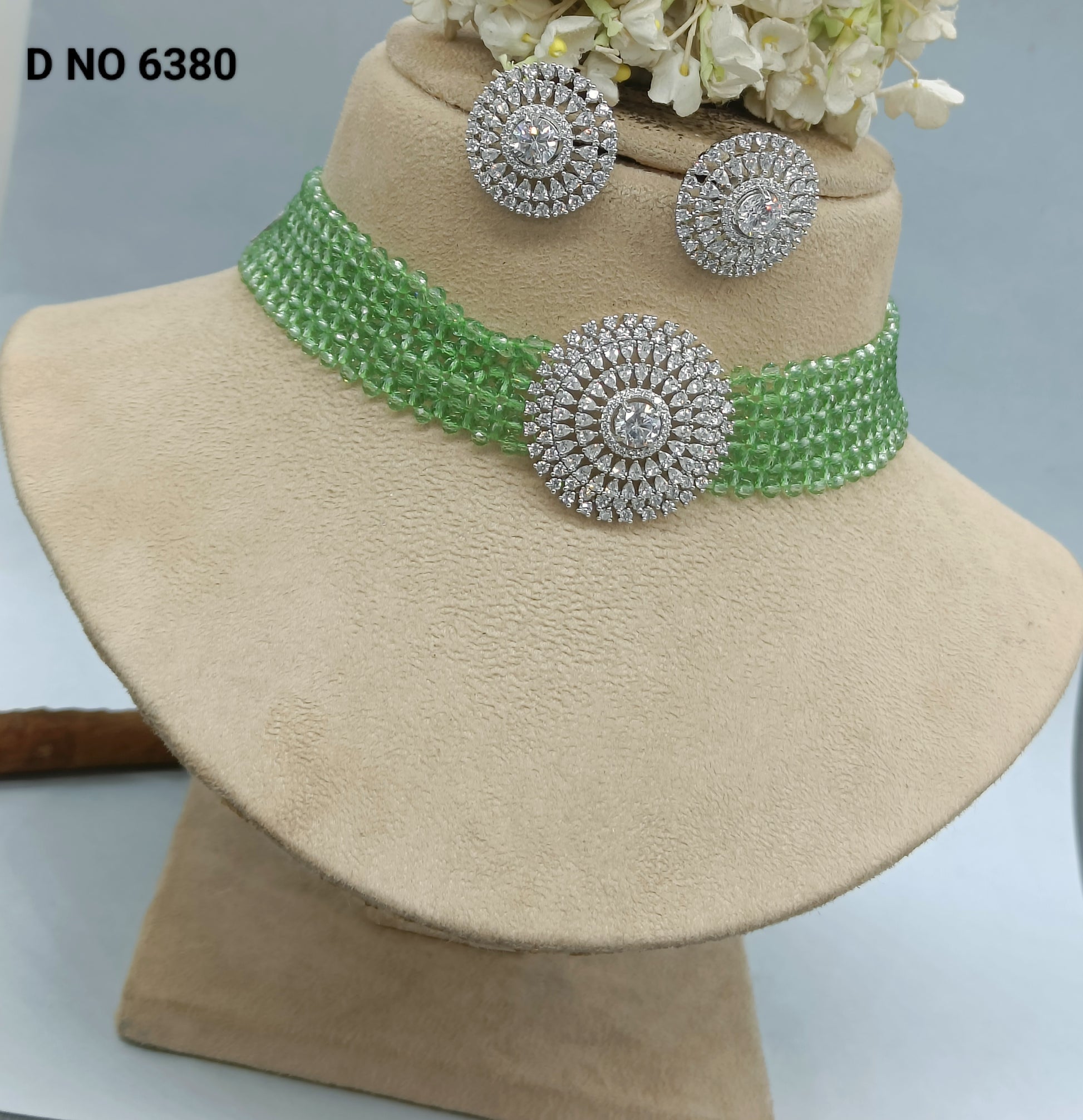 Cz Rodium  Choker Set Sku -6380 C3 rchiecreation