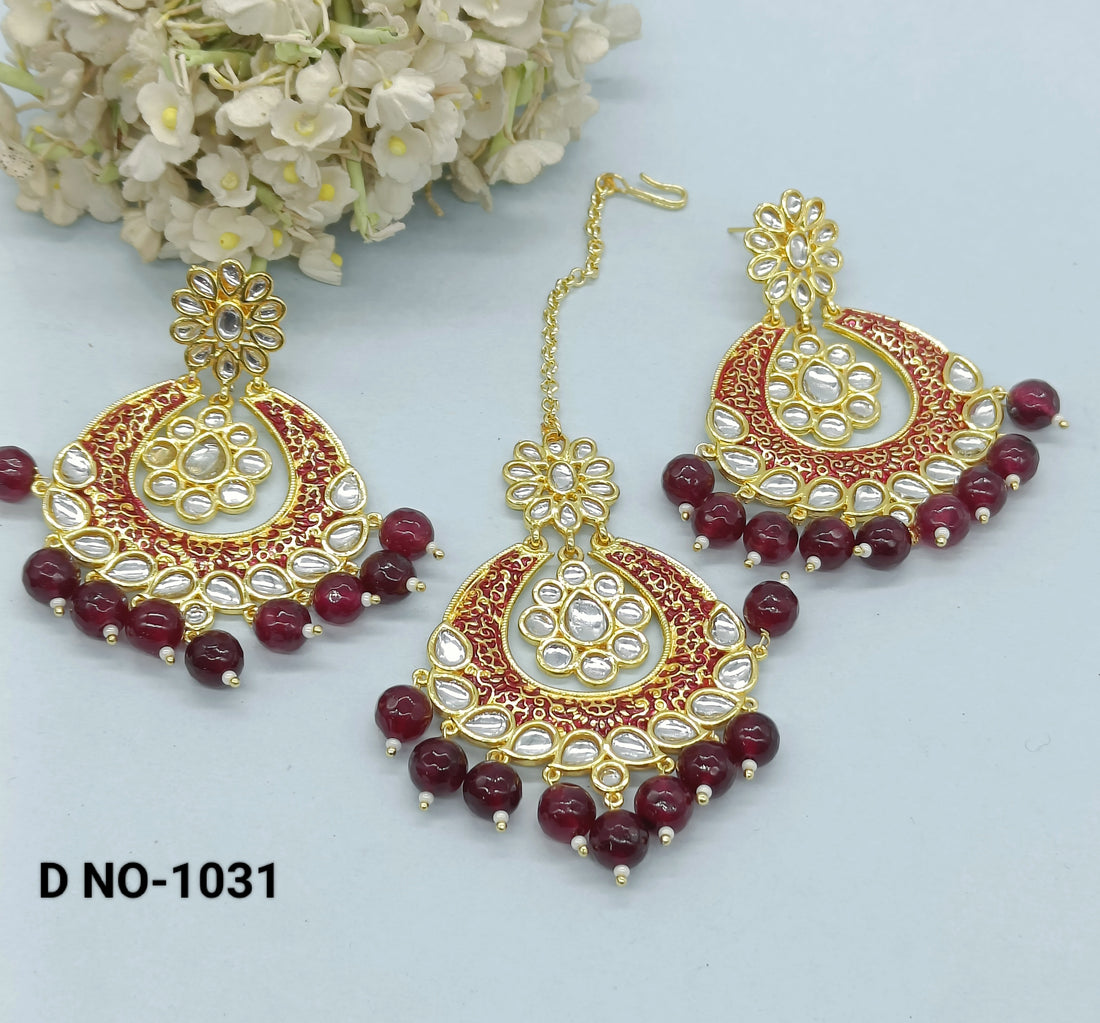 Golden Minakari Kundan Earring Sku 1031 rchiecreation