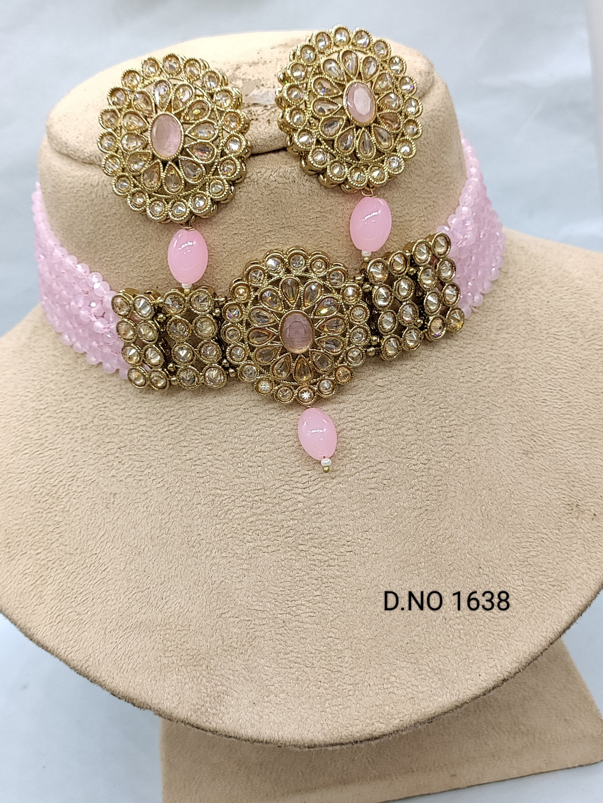 Pearl Polki Choker Necklace Mehndi Set Sku-1638 B2 rchiecreation