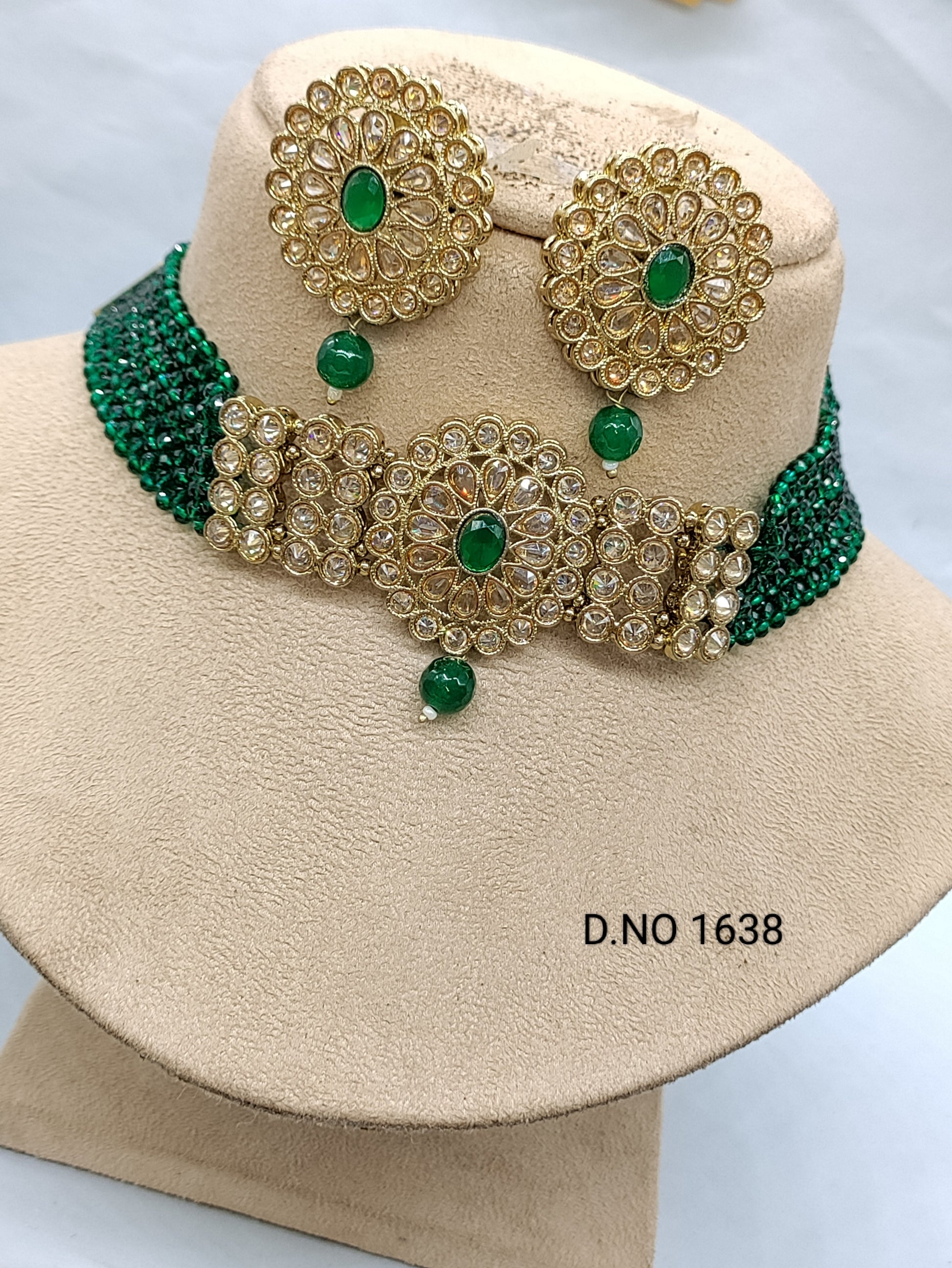 Pearl Polki Choker Necklace Mehndi Set Sku-1638 B2 rchiecreation