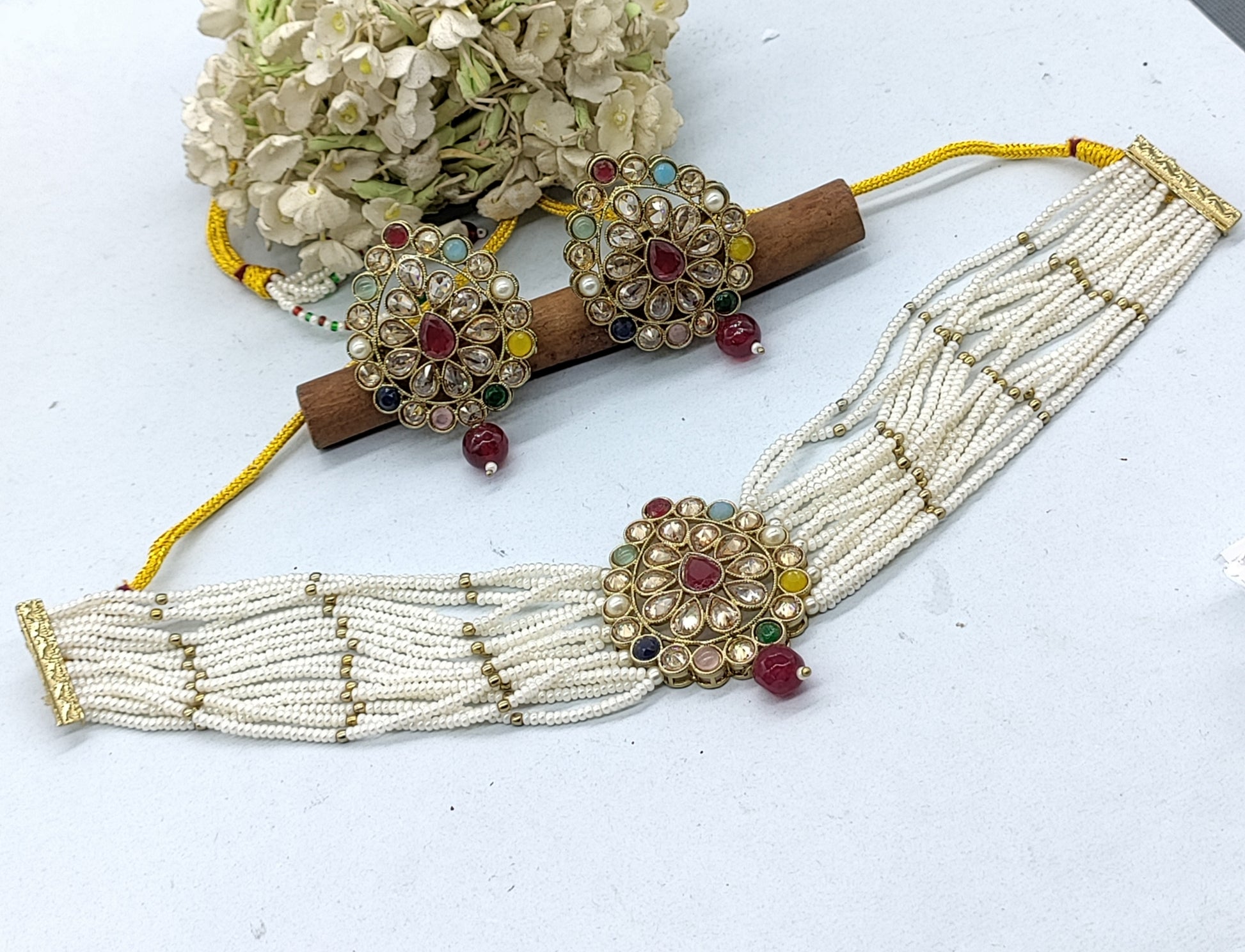 Mehandi Polki Choker Necklace SKU-6442 rchiecreation