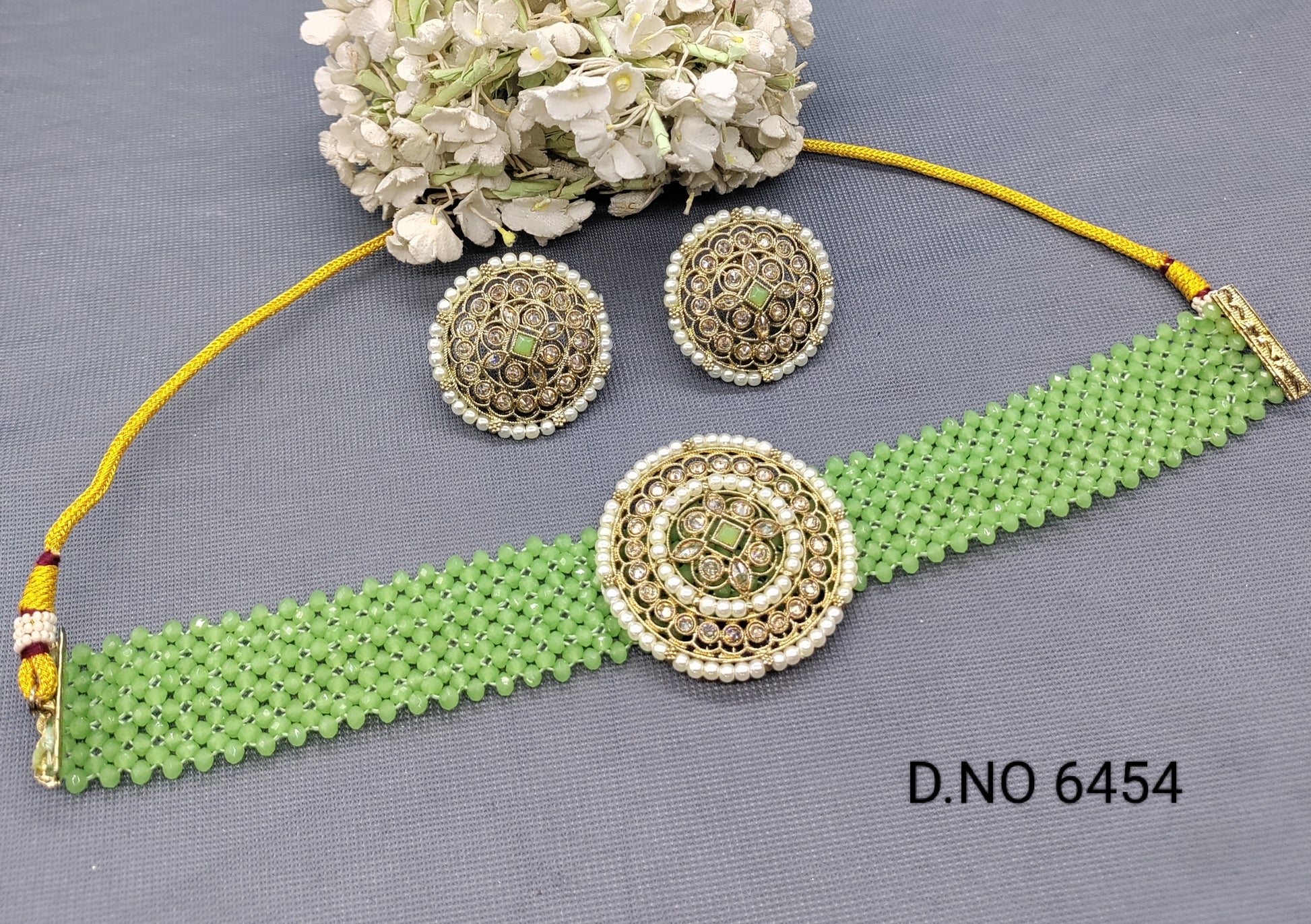 Polki Mehandi Pearl Choker Set Sku 6454 rchiecreation