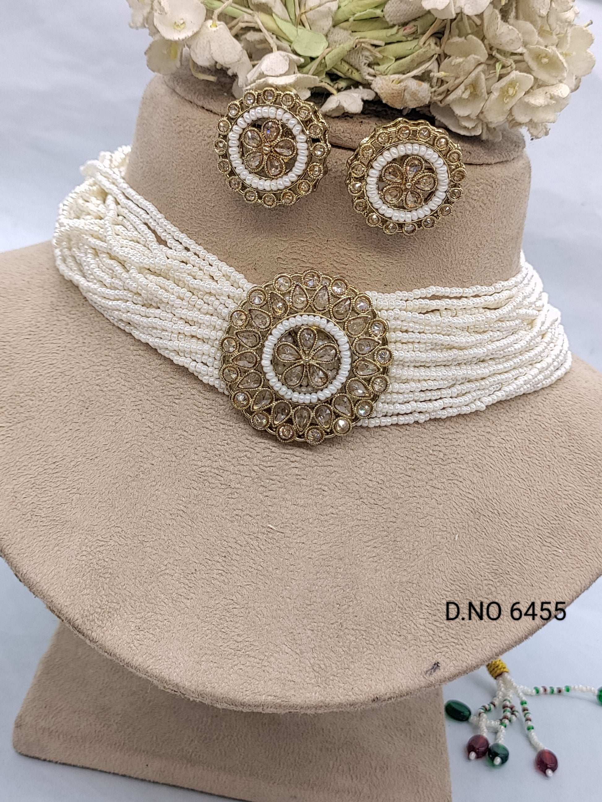 Polki Mehandi Pearl Choker Set Sku 6455 rchiecreation