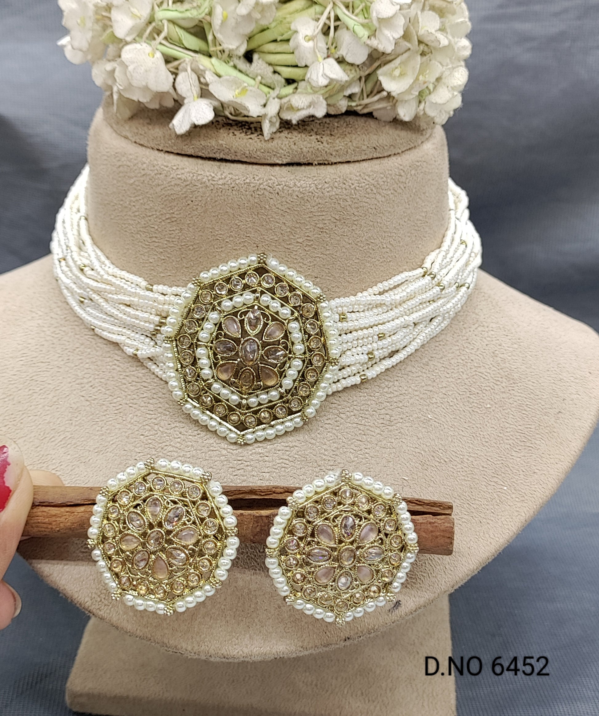 Polki Mehandi Choker Necklace Set Sku 6452 rchiecreation