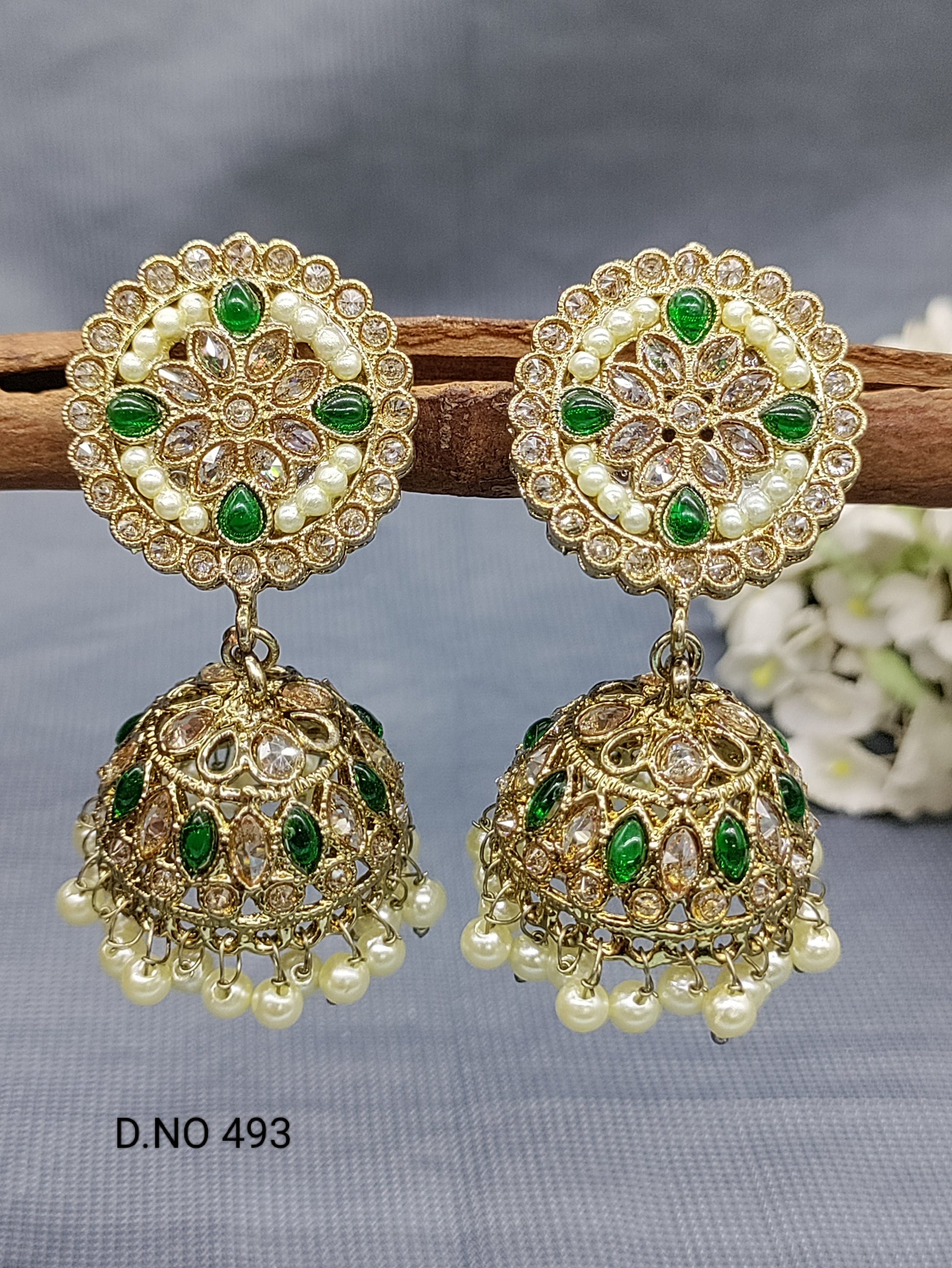 Polki Mehandi Jhumki Earring Sku 493-A rchiecreation