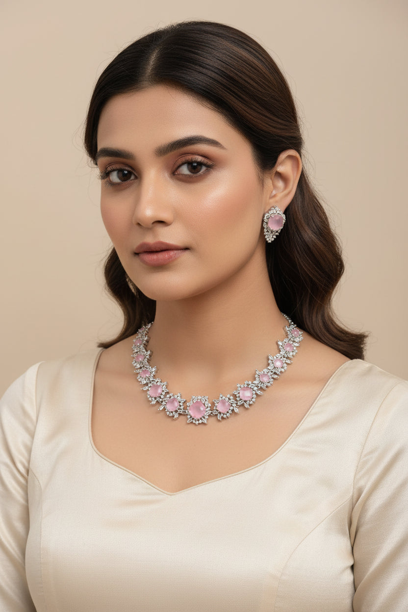 Cz ad Rodium Necklace Set Sku 6485 rchiecreation