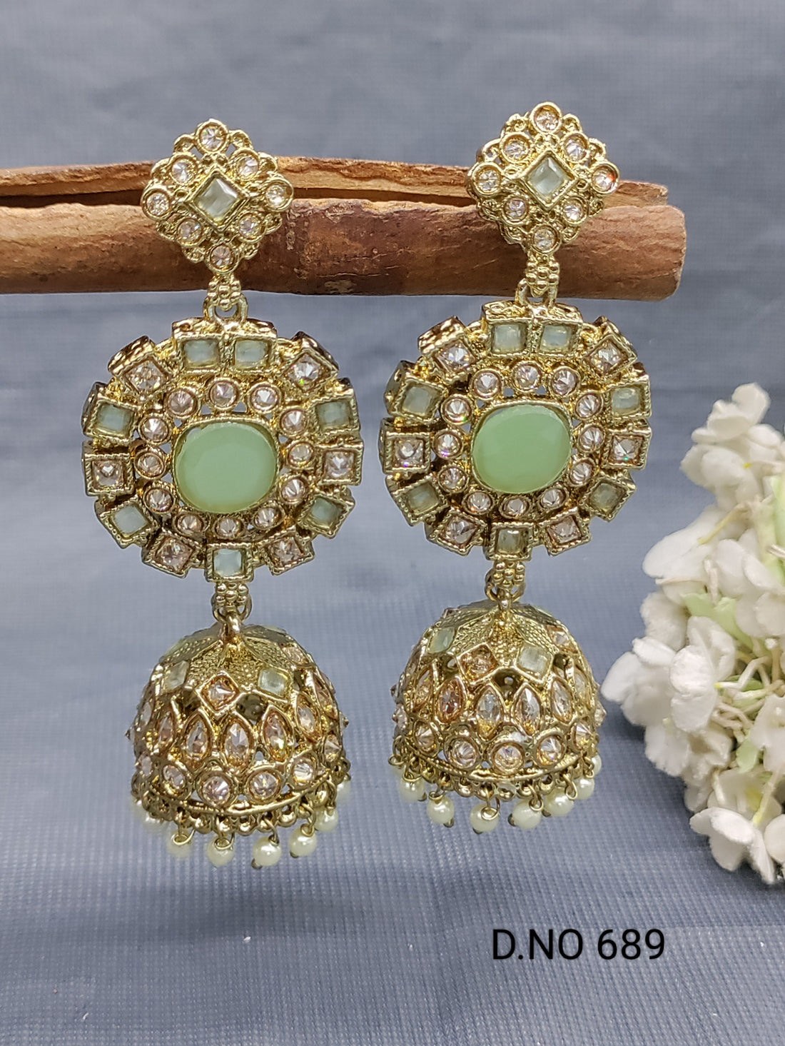 Polki Mehandi Jhumki Earrings Sku 689 rchiecreation