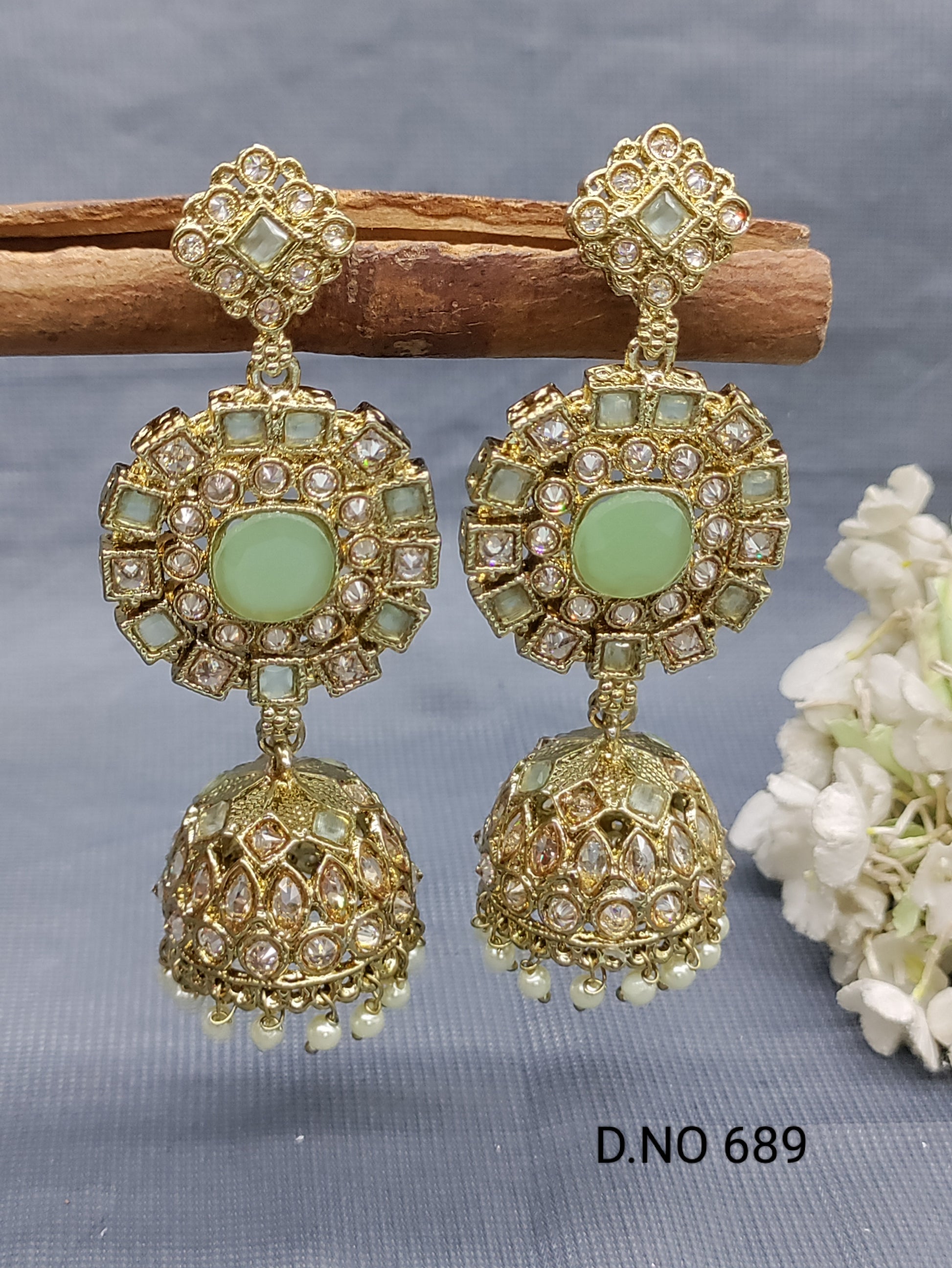 Polki Mehandi Jhumki Earrings Sku 689 rchiecreation