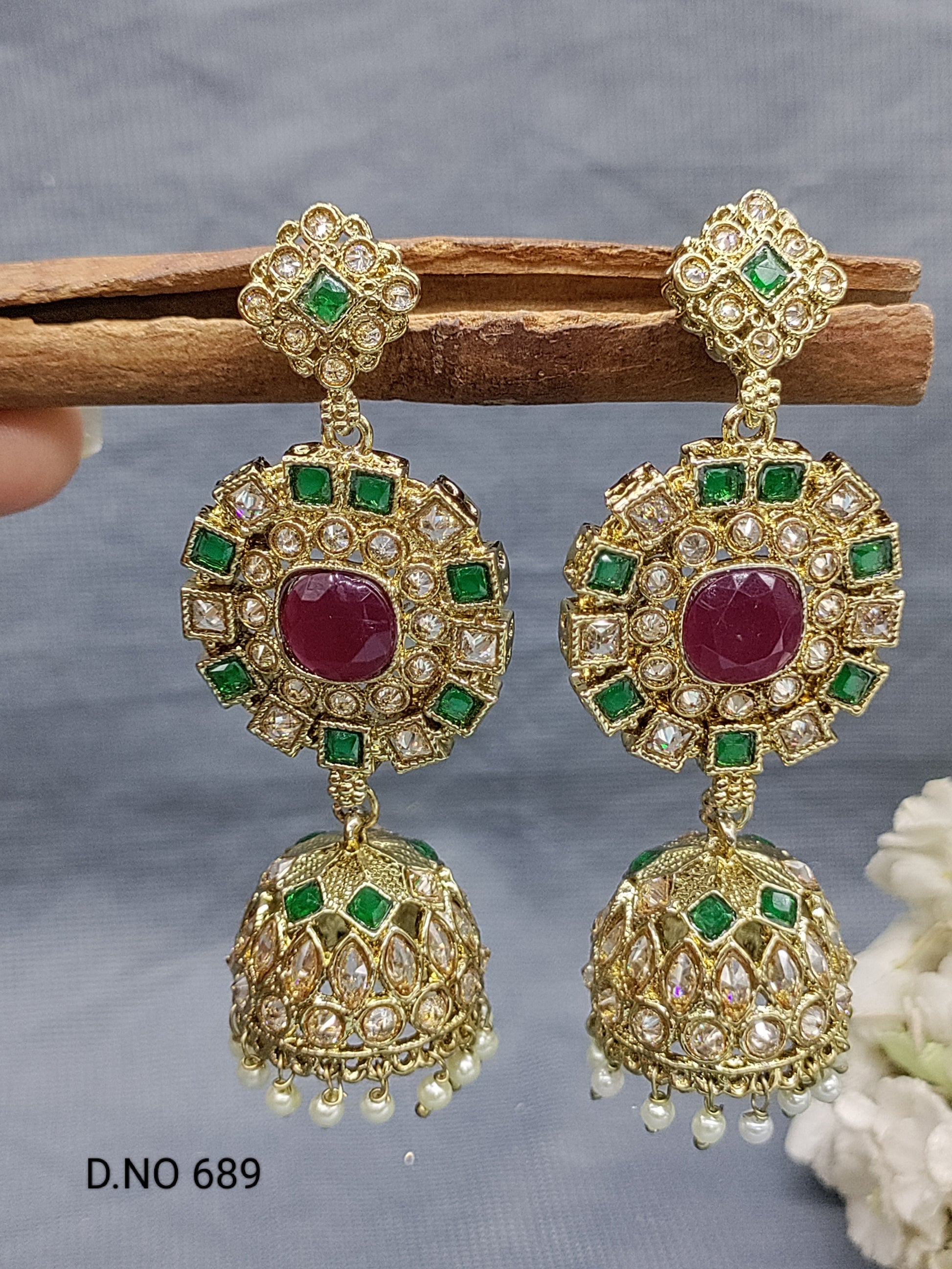Polki Mehandi Jhumki Earrings Sku 689 rchiecreation