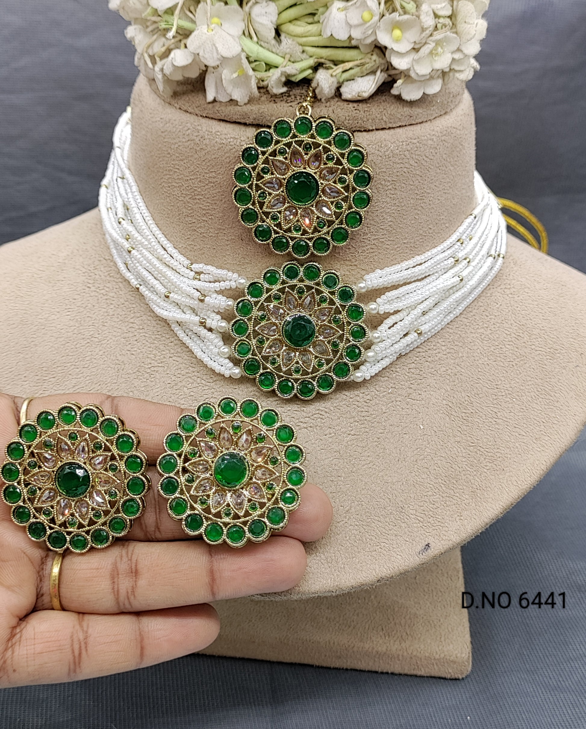 Mehandi Polki Choker Necklace SKU-6441 B1 rchiecreation