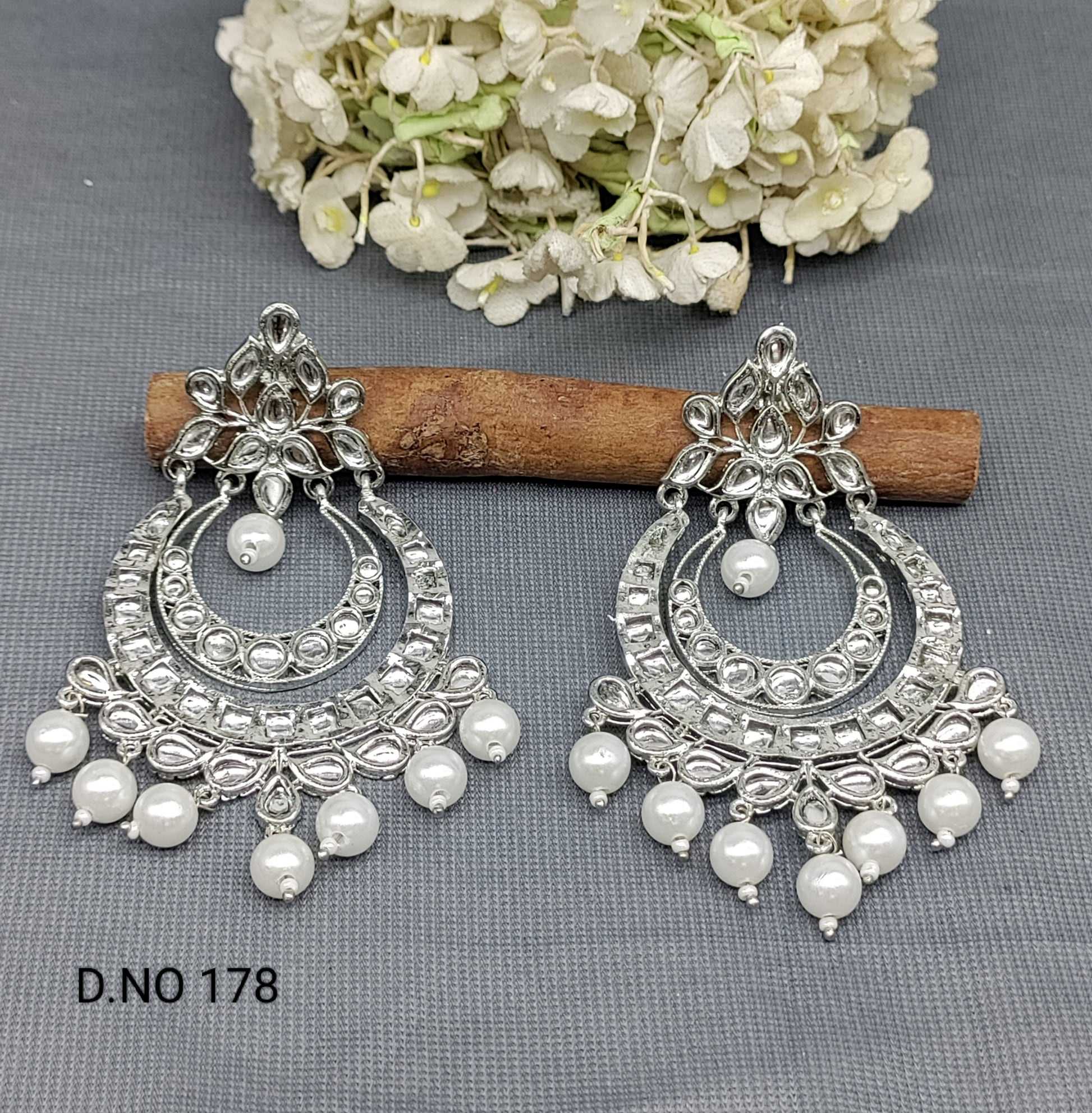 Kundan Rodium Earring Sku 178 rchiecreation